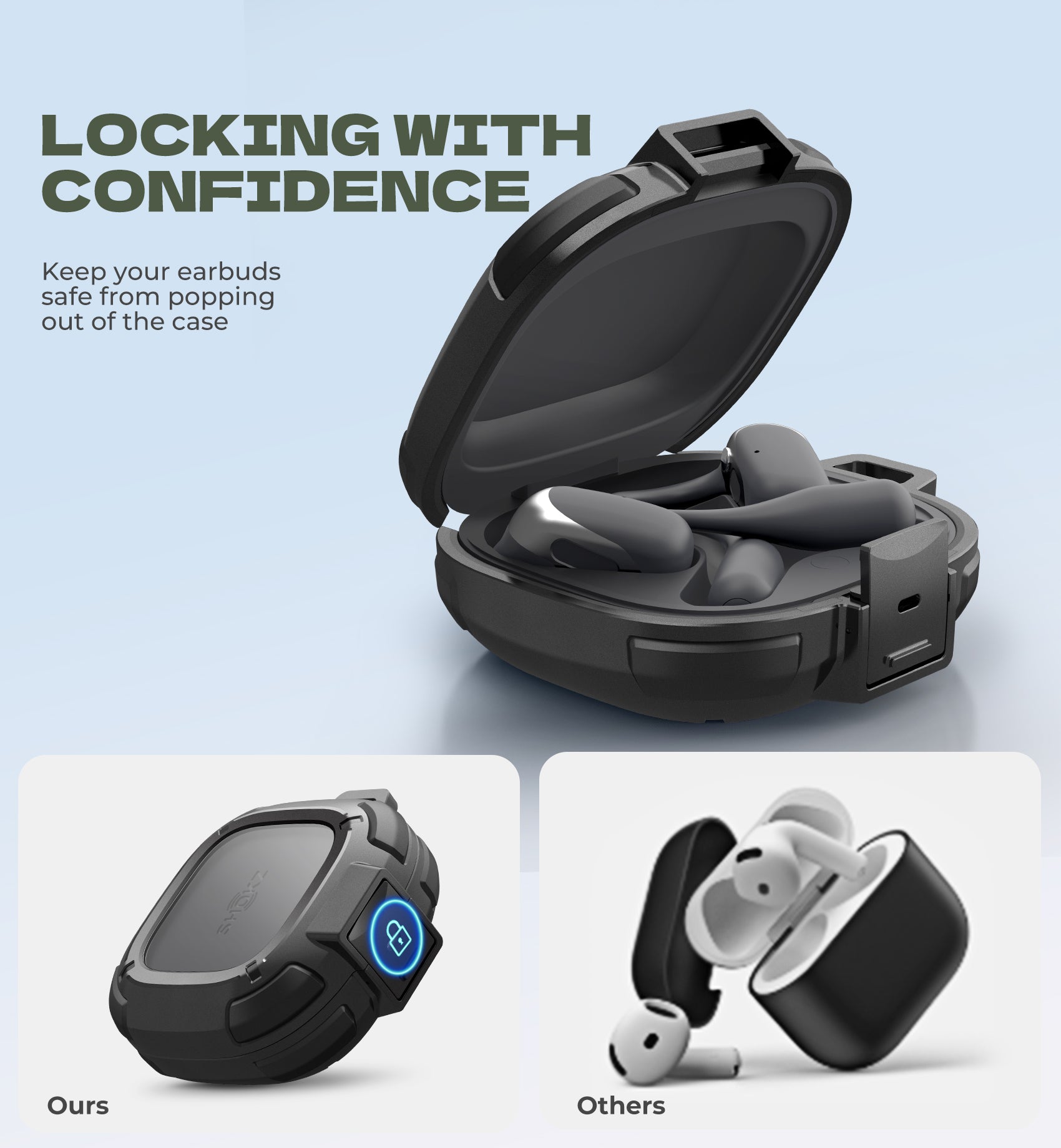 Dexnor Case for Shokz OpenFit 2nd Gen 2025 with Drop-Proof Lock Shockproof Rugged Bumper Protective Cover with Carabiner Keyring Cleaner Kit