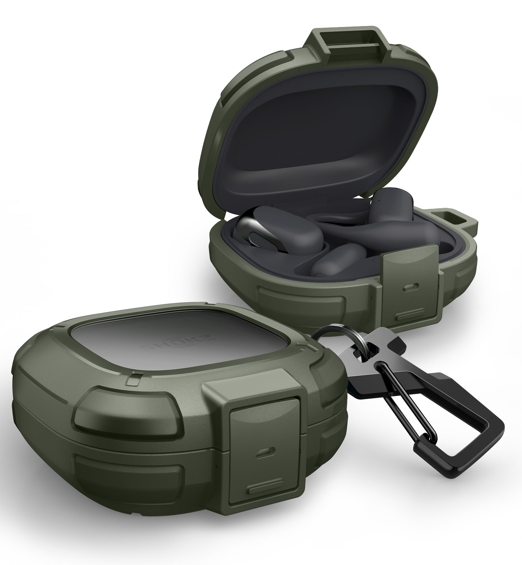 Dexnor Case for Shokz OpenFit 2nd Gen 2025 with Drop-Proof Lock Shockproof Rugged Bumper Protective Cover with Carabiner Keyring Cleaner Kit