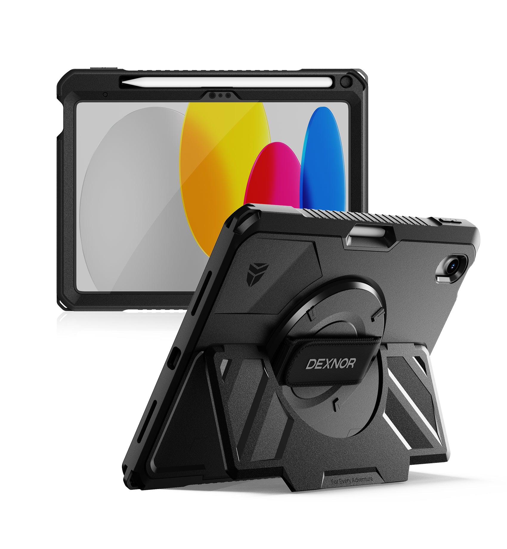 Dexnor Case for iPad 10th Generation 2022 10.9 inch Rugged Protective Case with 360° Rotating Hand Strap Stand Screen Protector Pencil Holder Shockproof Full-Body Cover