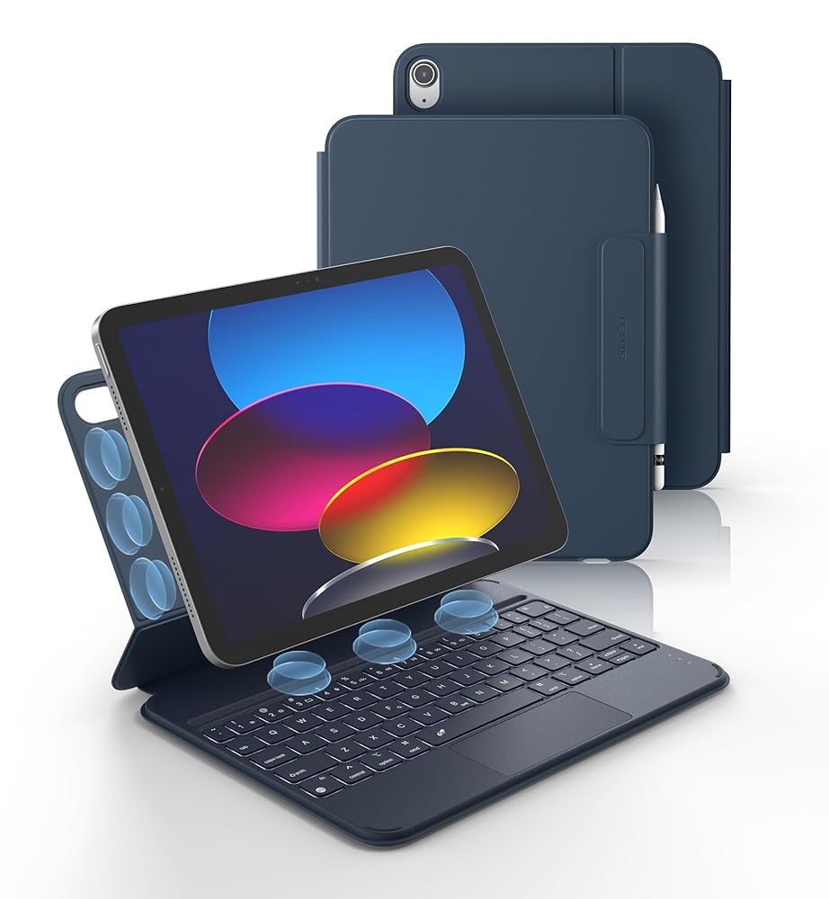 Dexnor Keyboard Case For iPad 10th Gen With Trackpad Pen Holder Slim Bluetooth Black 10.9 Inch
