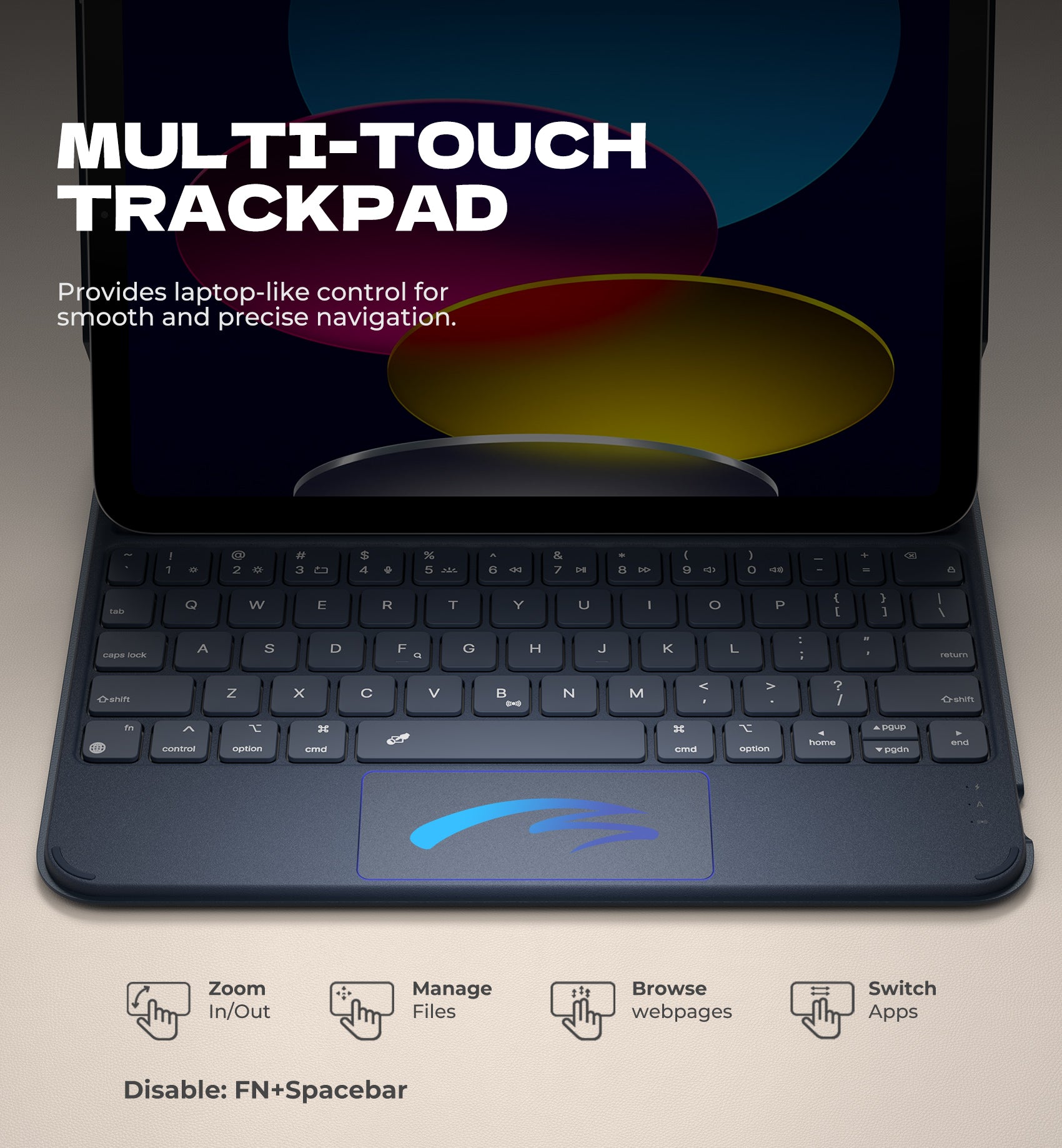 Dexnor Keyboard Case For iPad 10th Gen With Trackpad Pen Holder Slim Bluetooth Black 10.9 Inch