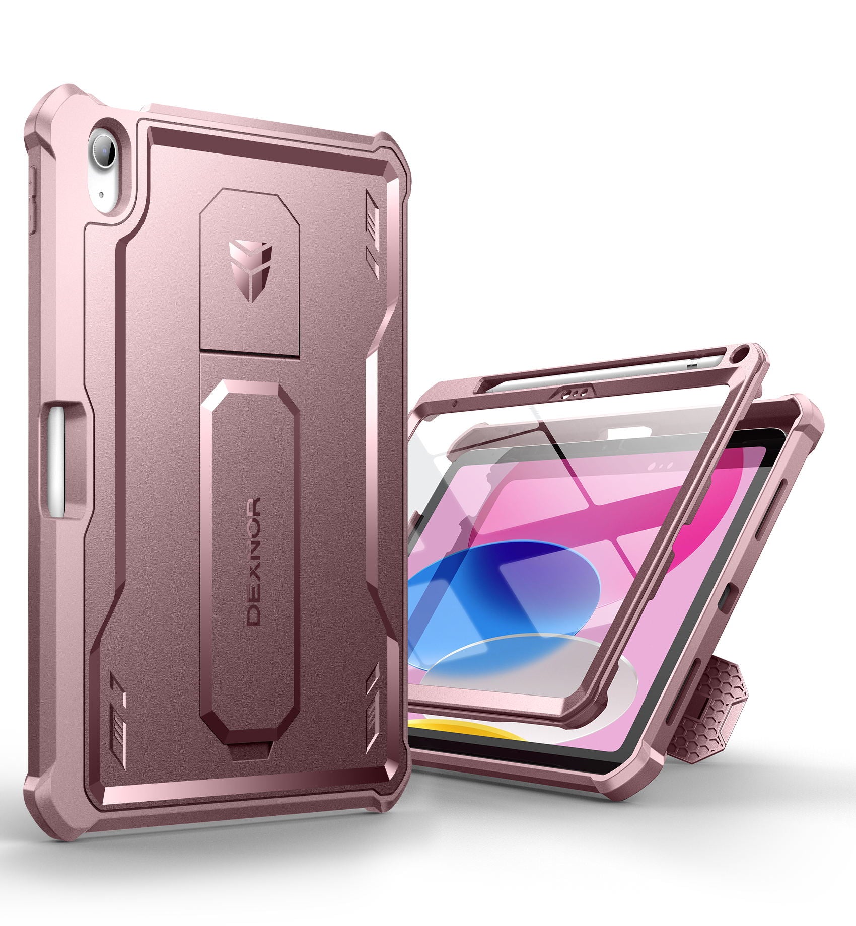 Dexnor Tablet Case for iPad 2022 With Screen Protector Full Body Bumper Kickstand Heavy-duty Shockproof Rugged Pen Holder Cover.