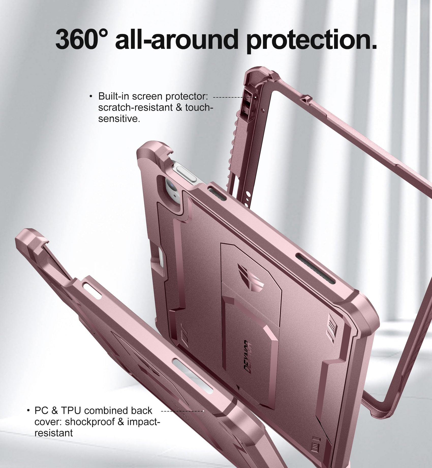 Dexnor Tablet Case for iPad 2022 With Screen Protector Full Body Bumper Kickstand Heavy-duty Shockproof Rugged Pen Holder Cover.