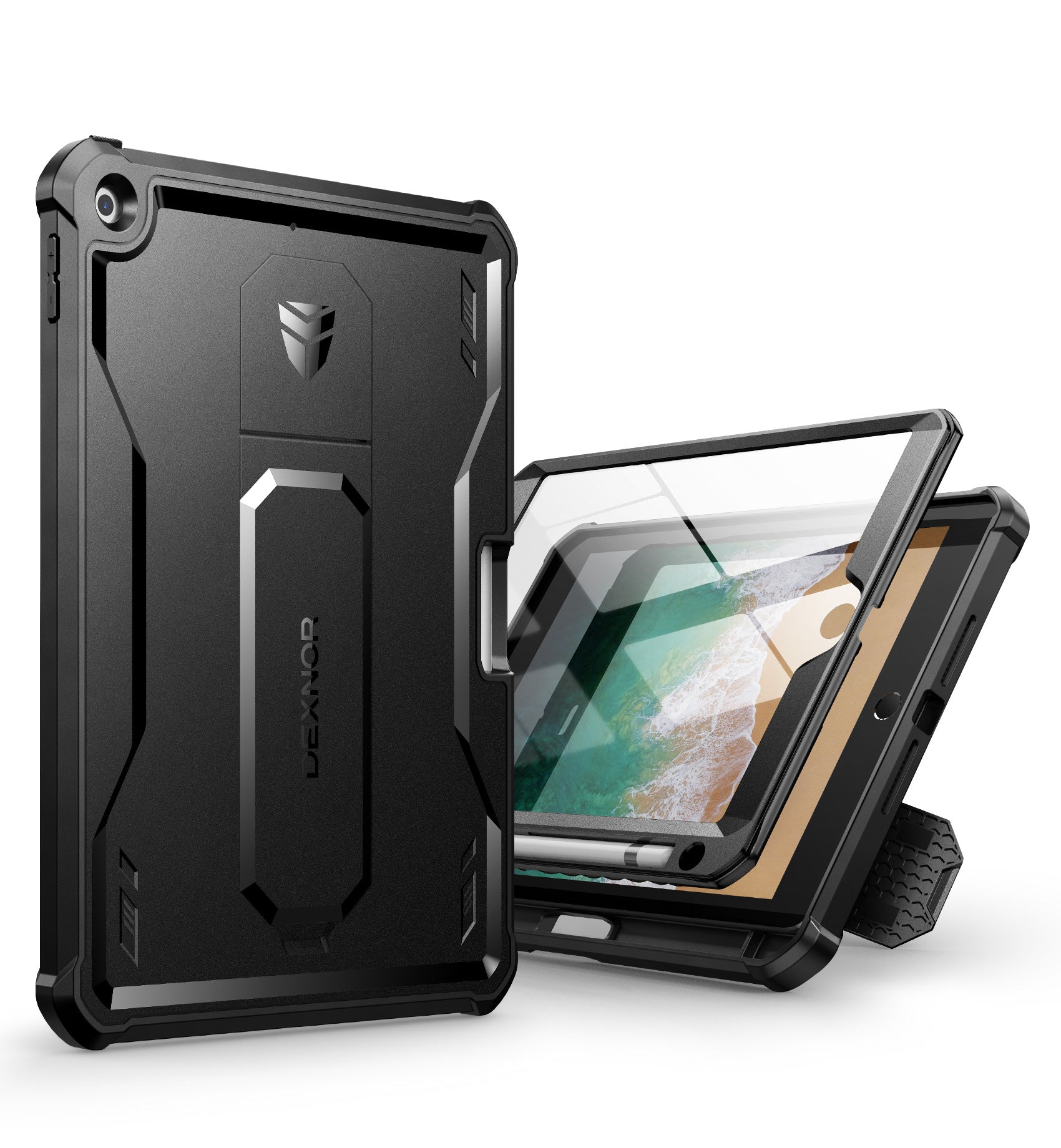 Dexnor for iPad 9.7 Inch 5th Generation 2017 Built in Screen Protector Kickstand with Pen Holder Heavy Duty Shockproof Full Body Protective Cover