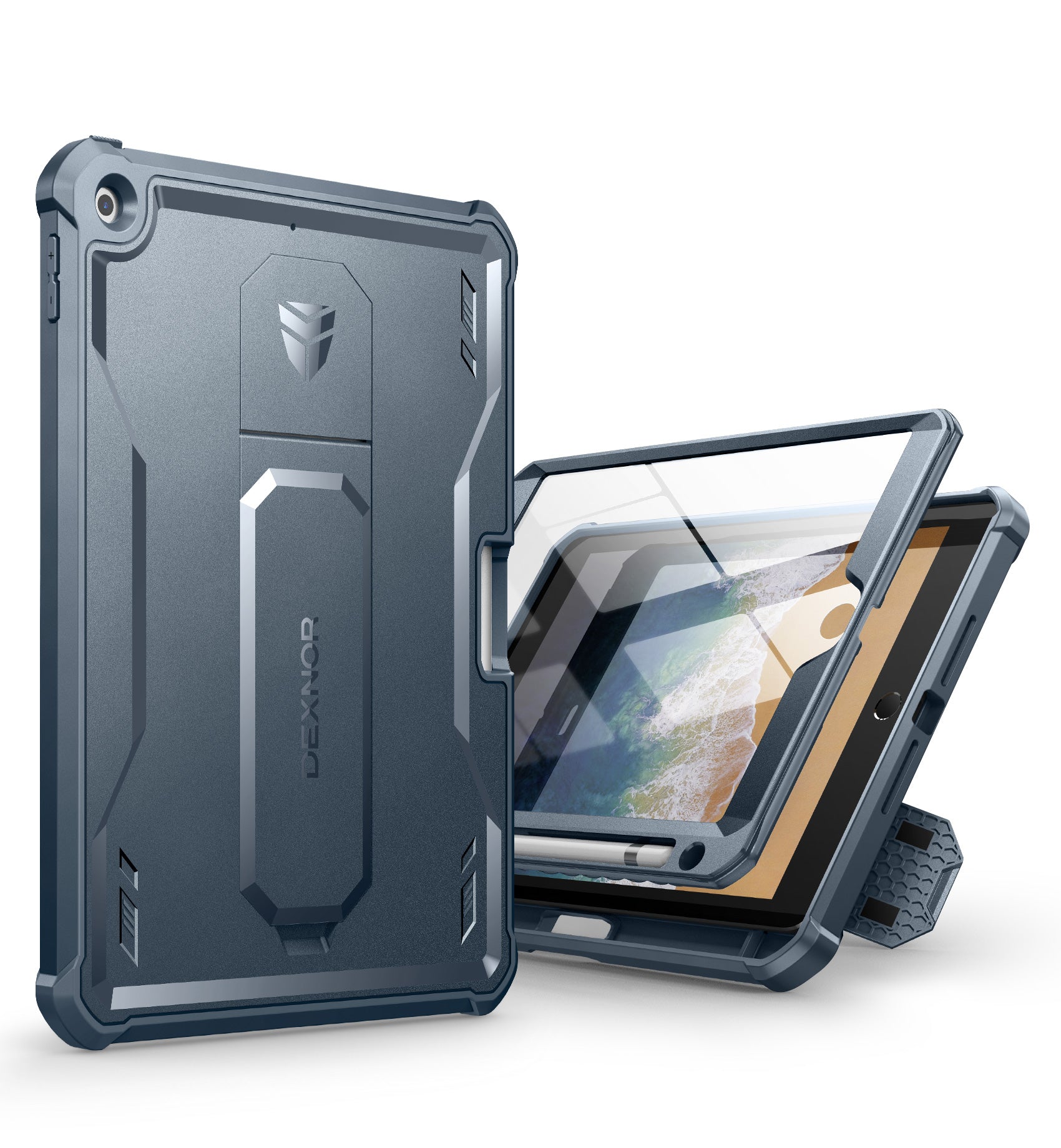 Dexnor for iPad 9.7 Inch 5th Generation 2017 Built in Screen Protector Kickstand with Pen Holder Heavy Duty Shockproof Full Body Protective Cover
