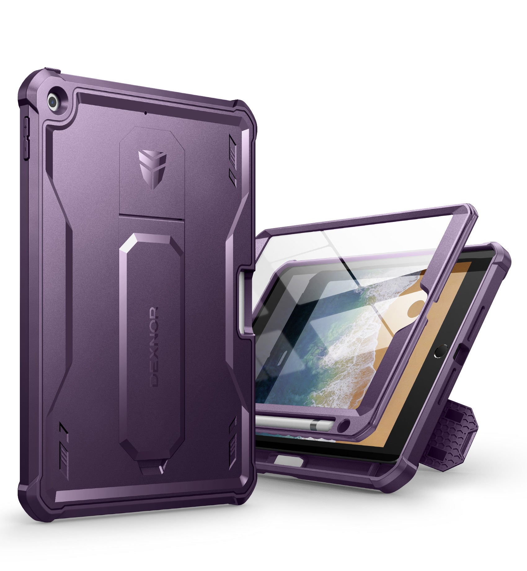 Dexnor for iPad 9.7 Inch 5th Generation 2017 Built in Screen Protector Kickstand with Pen Holder Heavy Duty Shockproof Full Body Protective Cover