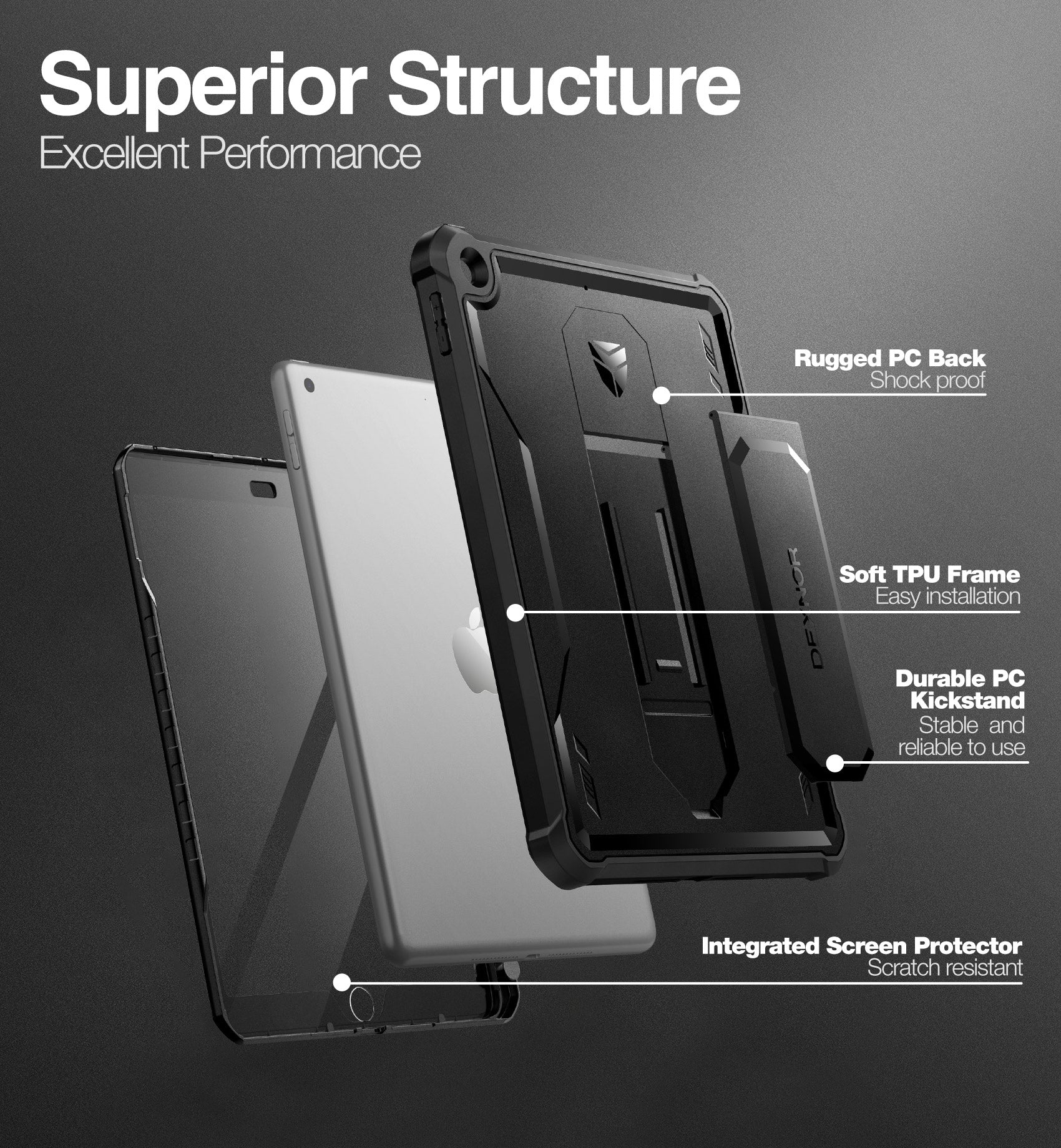Dexnor for iPad 9.7 Inch 6th Generation 2018 Built in Screen Protector Kickstand with Pen Holder Heavy Duty Shockproof Full Body Protective Cover