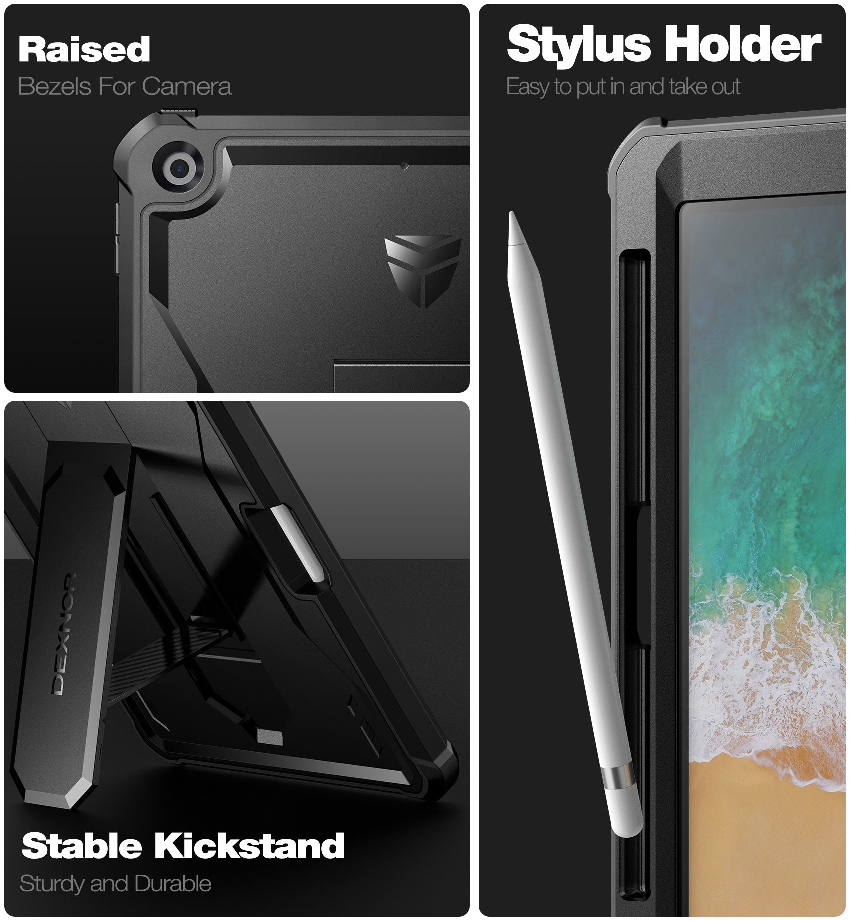 Dexnor for iPad 9.7 Inch 6th Generation 2018 Built in Screen Protector Kickstand with Pen Holder Heavy Duty Shockproof Full Body Protective Cover