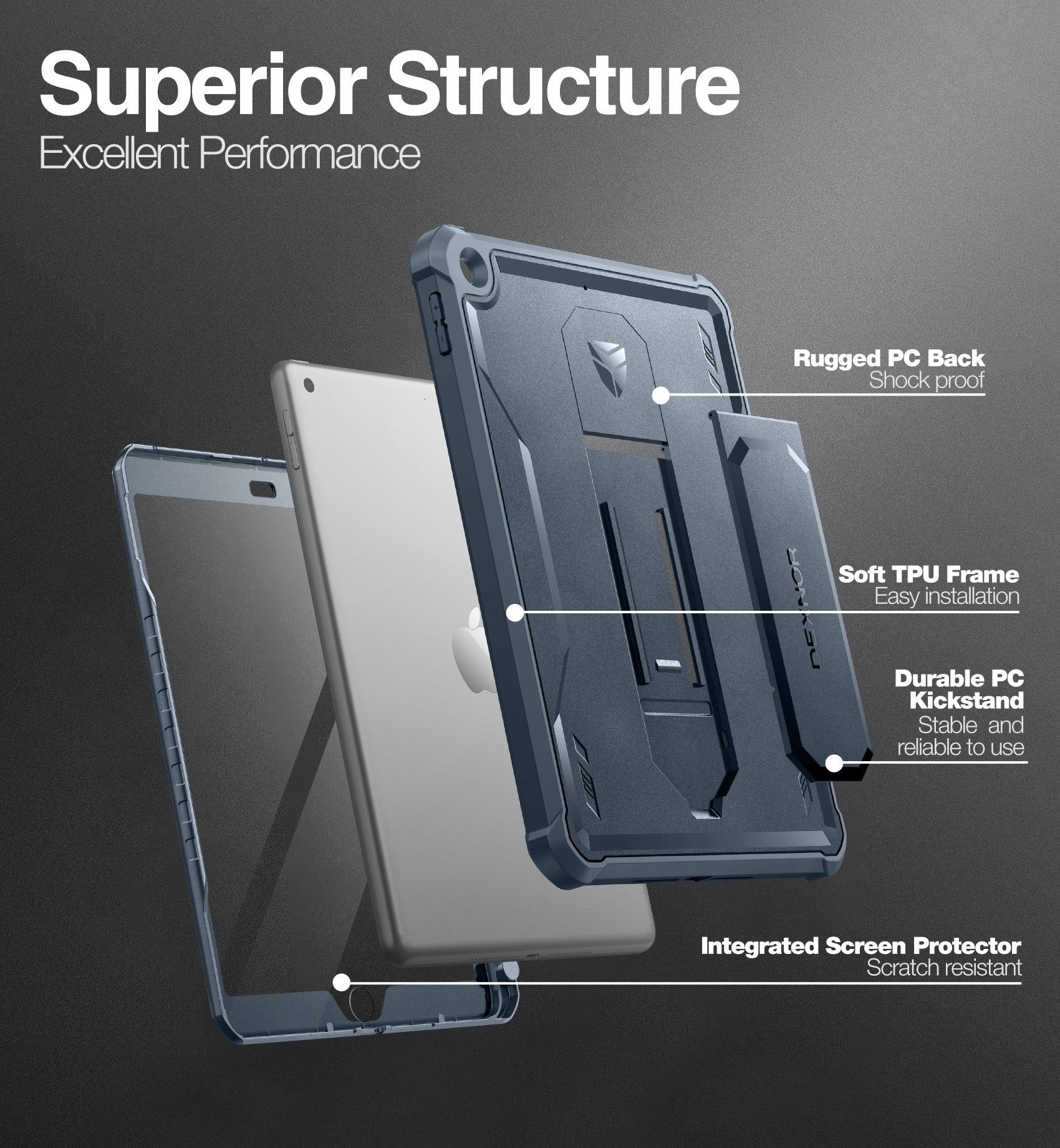 Dexnor for iPad 9.7 Inch 6th Generation 2018 Built in Screen Protector Kickstand with Pen Holder Heavy Duty Shockproof Full Body Protective Cover