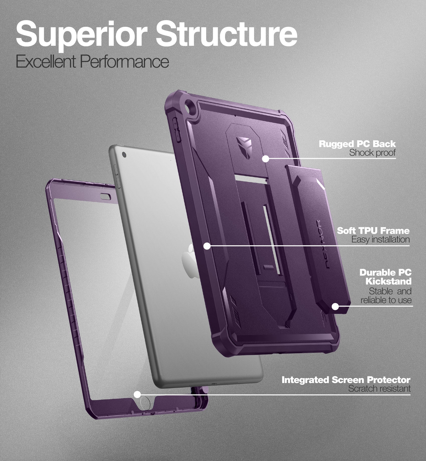 Dexnor for iPad 9.7 Inch 6th Generation 2018 Built in Screen Protector Kickstand with Pen Holder Heavy Duty Shockproof Full Body Protective Cover