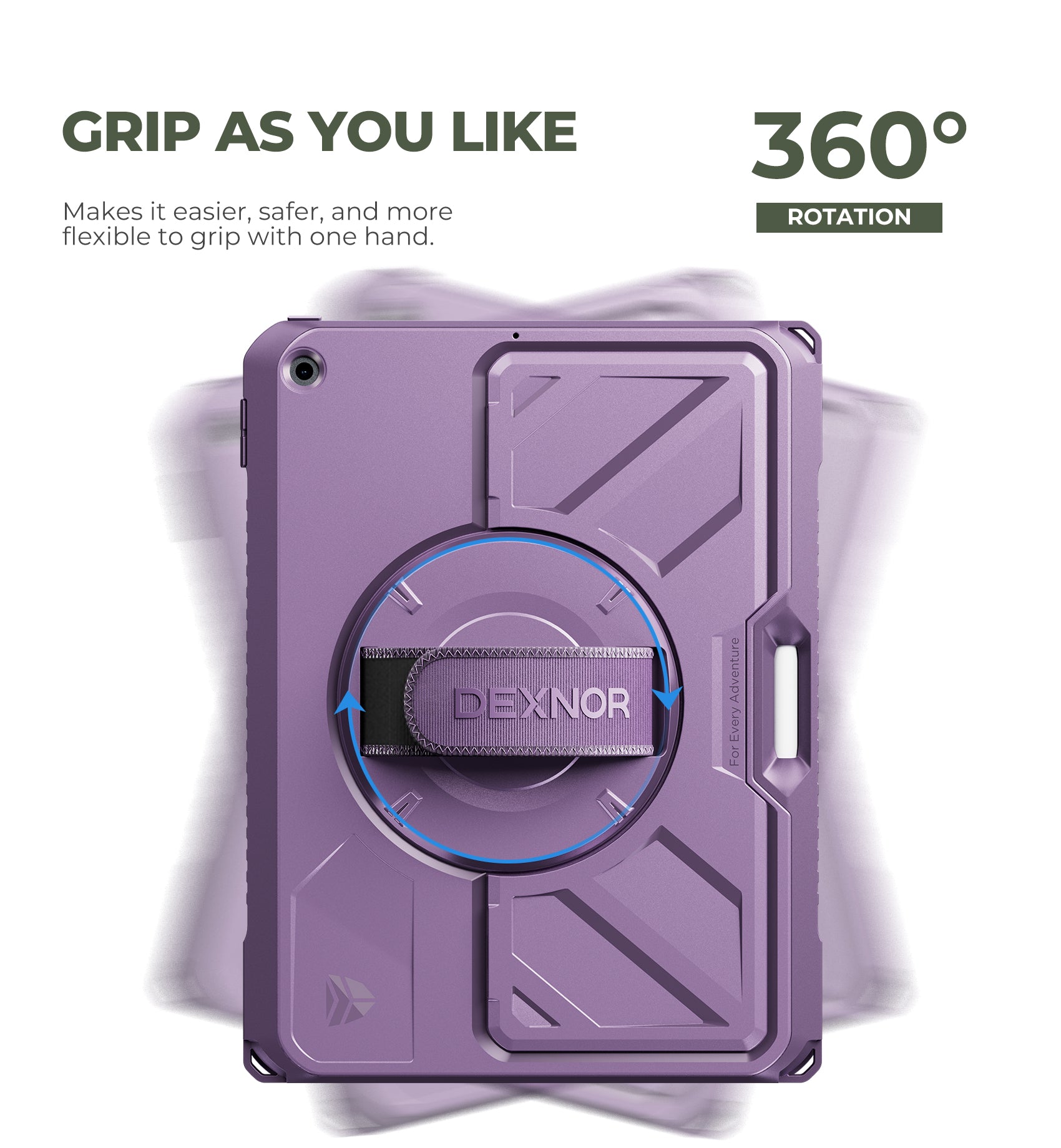 Dexnor Case for iPad 9th Generation 10.2 inch Rugged Protective Case with 360° Rotating Hand Strap Large Stand Screen Protector Pencil Holder Shockproof Full Body Bumper Cover