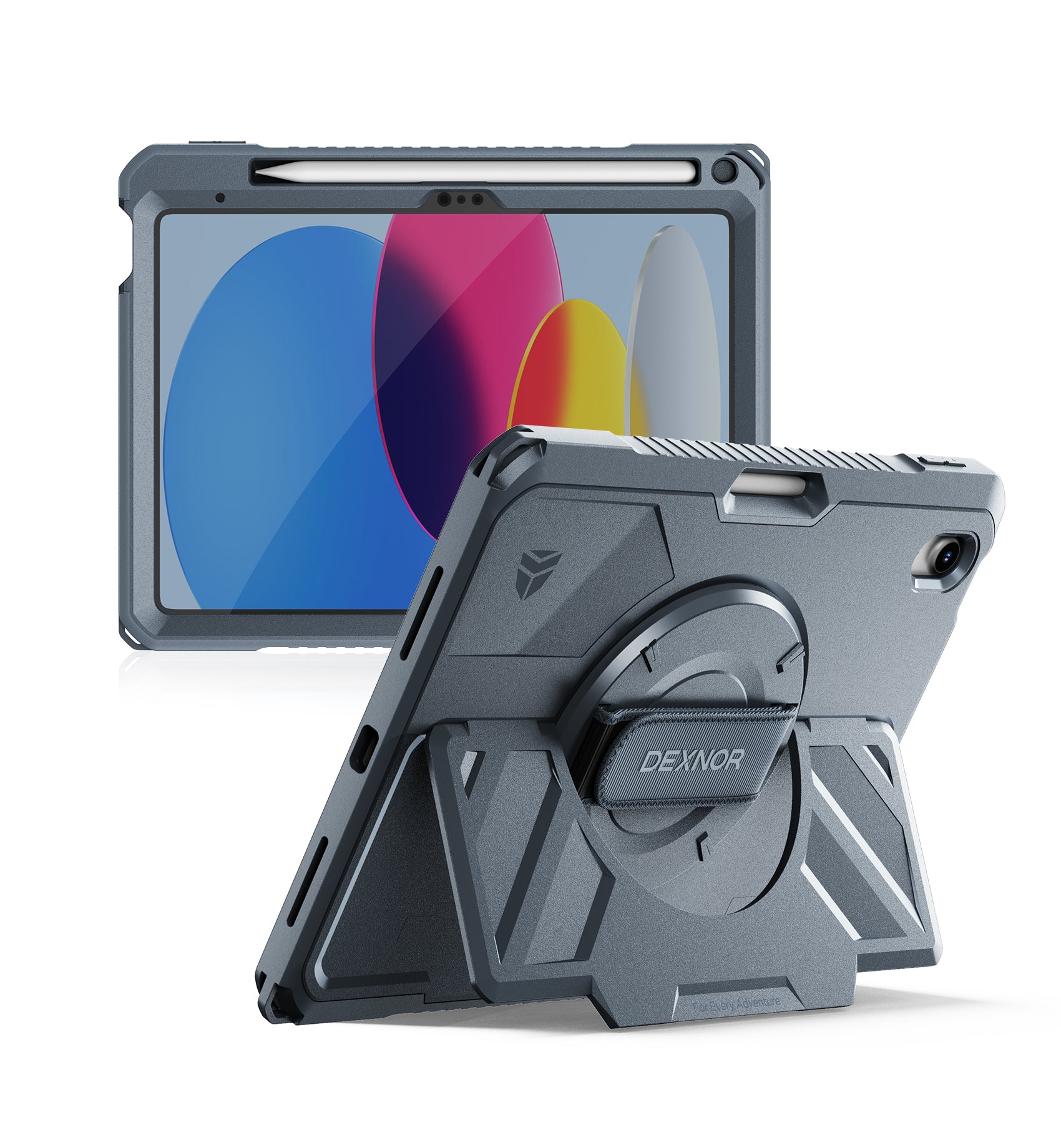 Dexnor Case for iPad A16 11th Generation 2025 11 inch Rugged Protective Case with 360° Rotating Hand Strap Stand Screen Protector Pencil Holder Shockproof Full-Body Cover