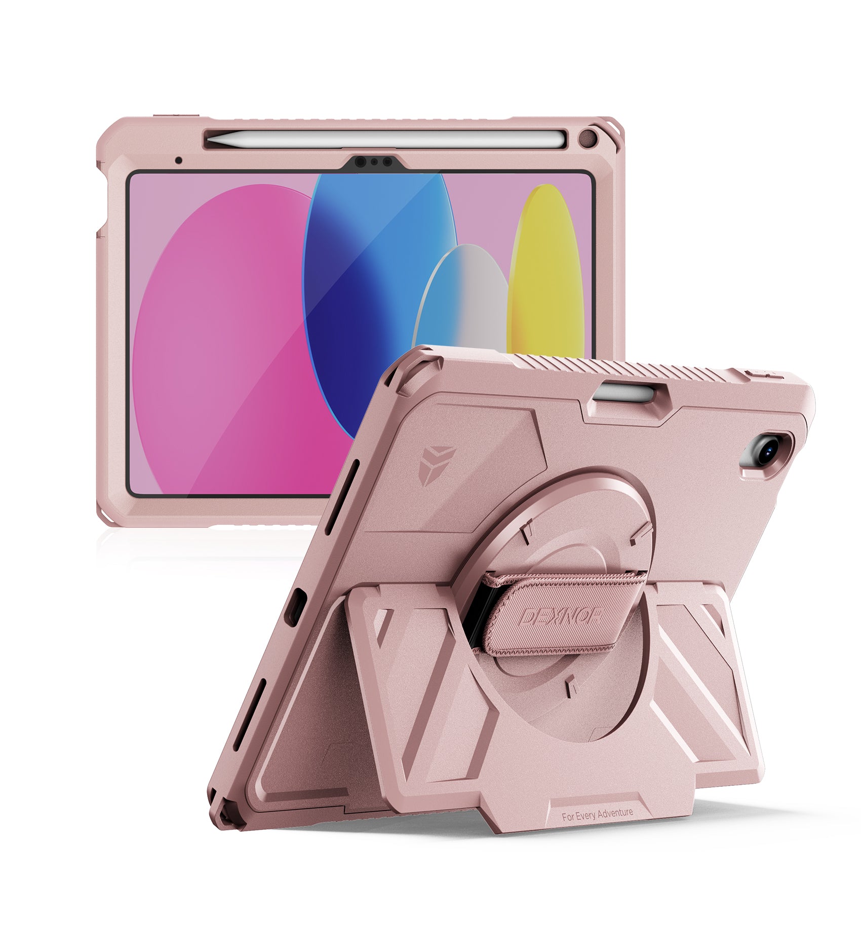 Dexnor Case for iPad A16 11th Generation 2025 11 inch Rugged Protective Case with 360° Rotating Hand Strap Stand Screen Protector Pencil Holder Shockproof Full-Body Cover