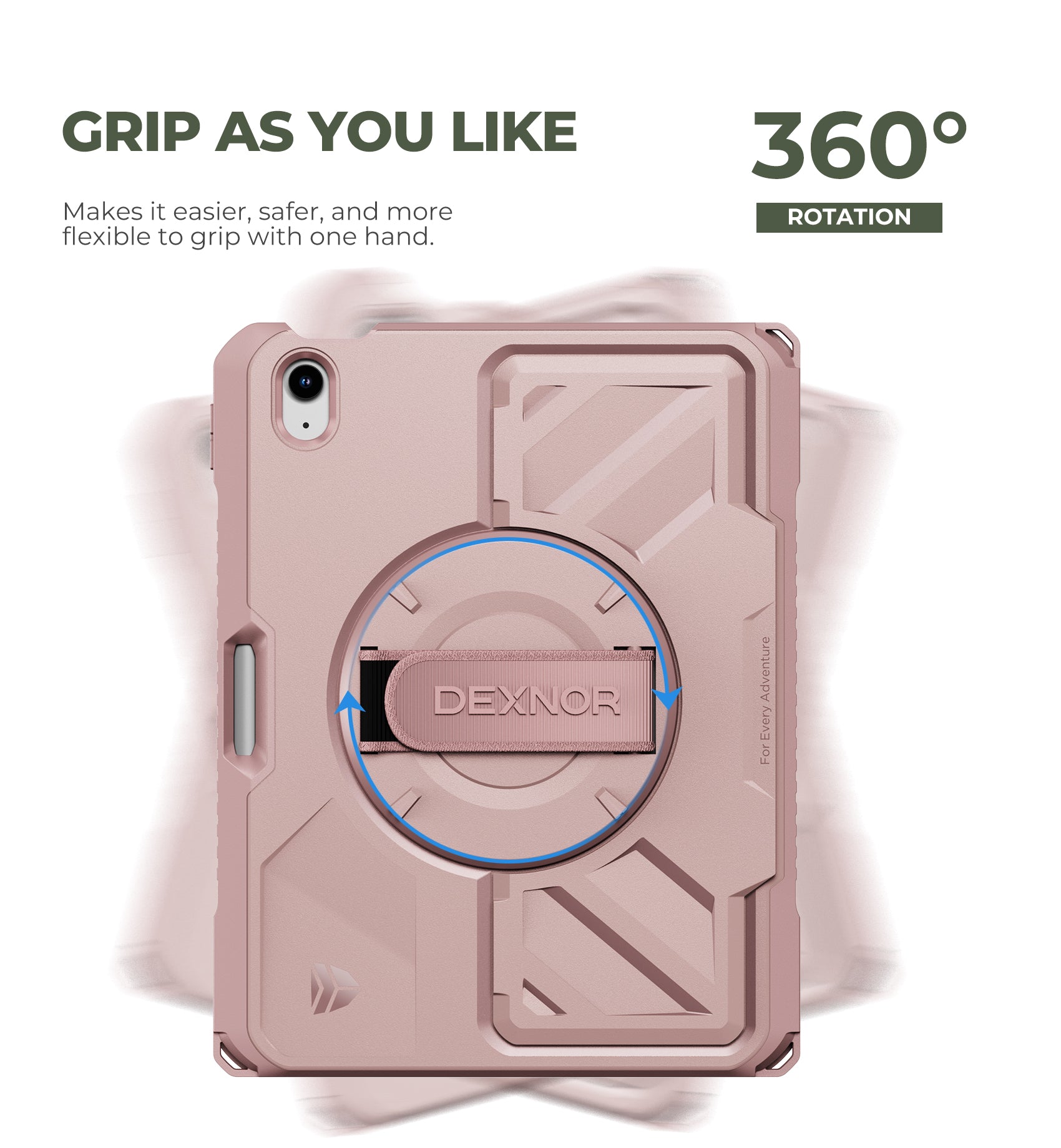 Dexnor Case for iPad A16 11th Generation 2025 11 inch Rugged Protective Case with 360° Rotating Hand Strap Stand Screen Protector Pencil Holder Shockproof Full-Body Cover