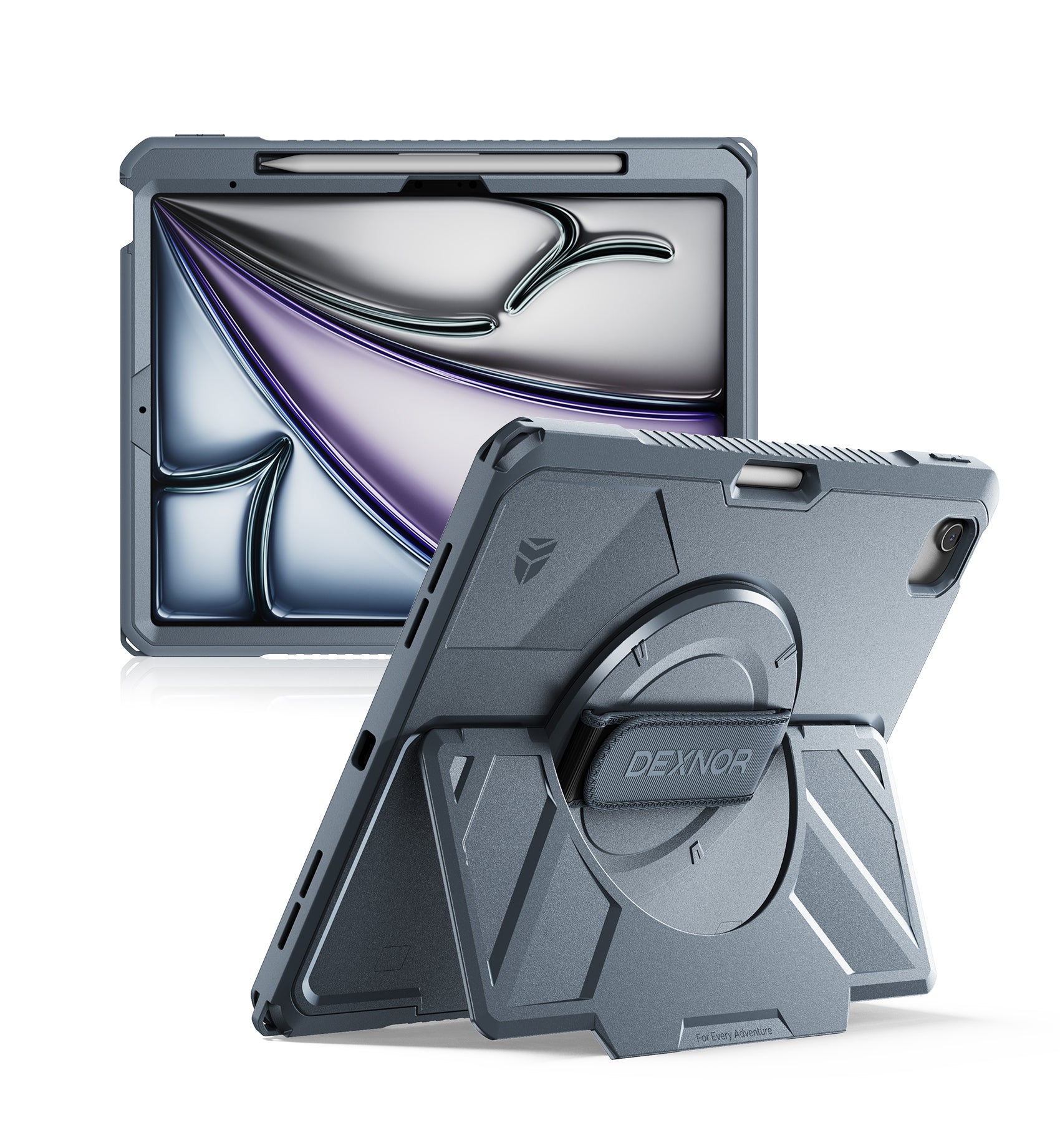 Dexnor Case for iPad Air 13 inch M4 2026 Rugged Protective Case with 360° Rotating Hand Strap Steady Stand Screen Protector Pencil Holder Shockproof Full-Body Bumper Cover