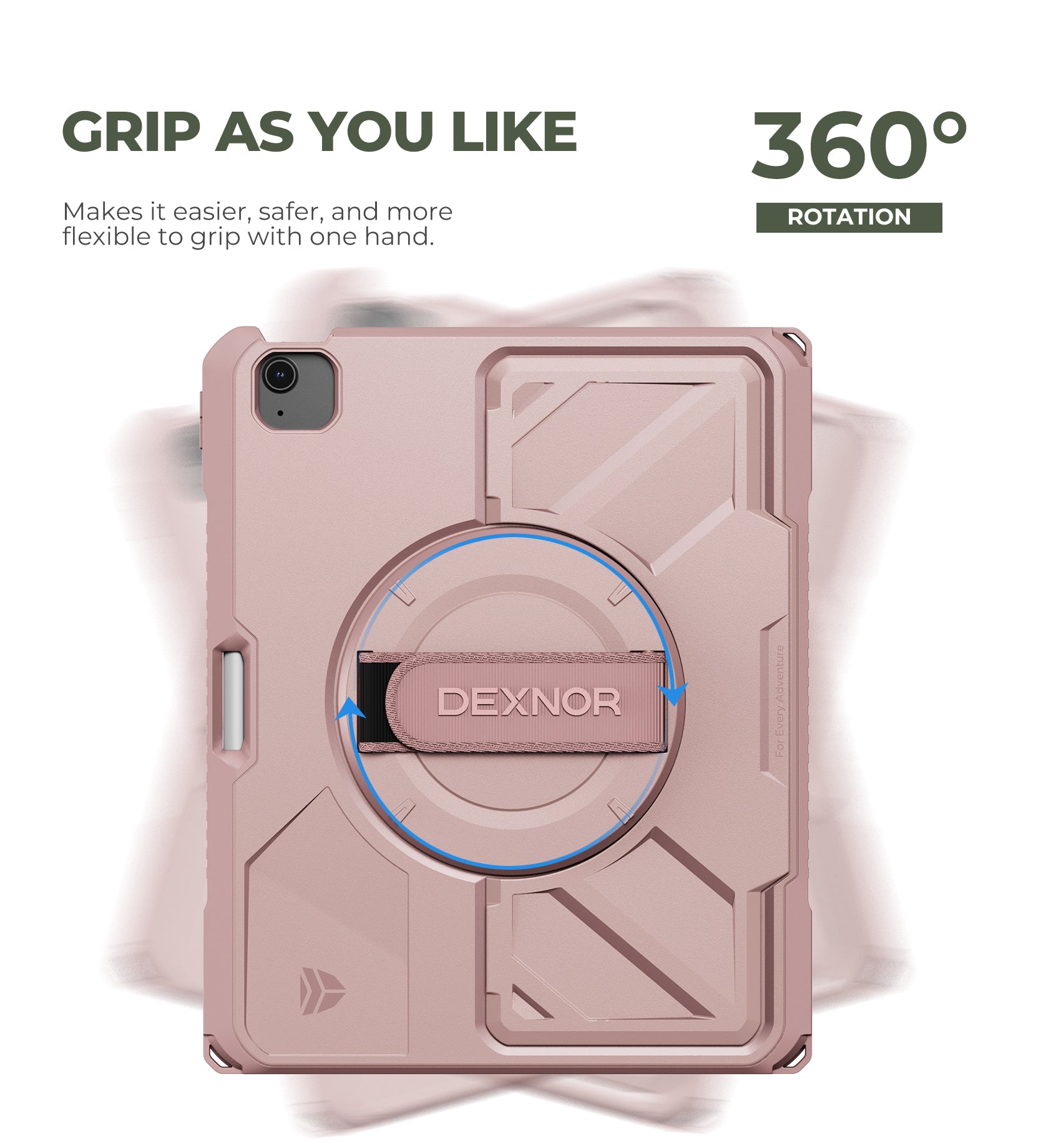 Dexnor Case for iPad Air 13 inch M4 2026 Rugged Protective Case with 360° Rotating Hand Strap Steady Stand Screen Protector Pencil Holder Shockproof Full-Body Bumper Cover