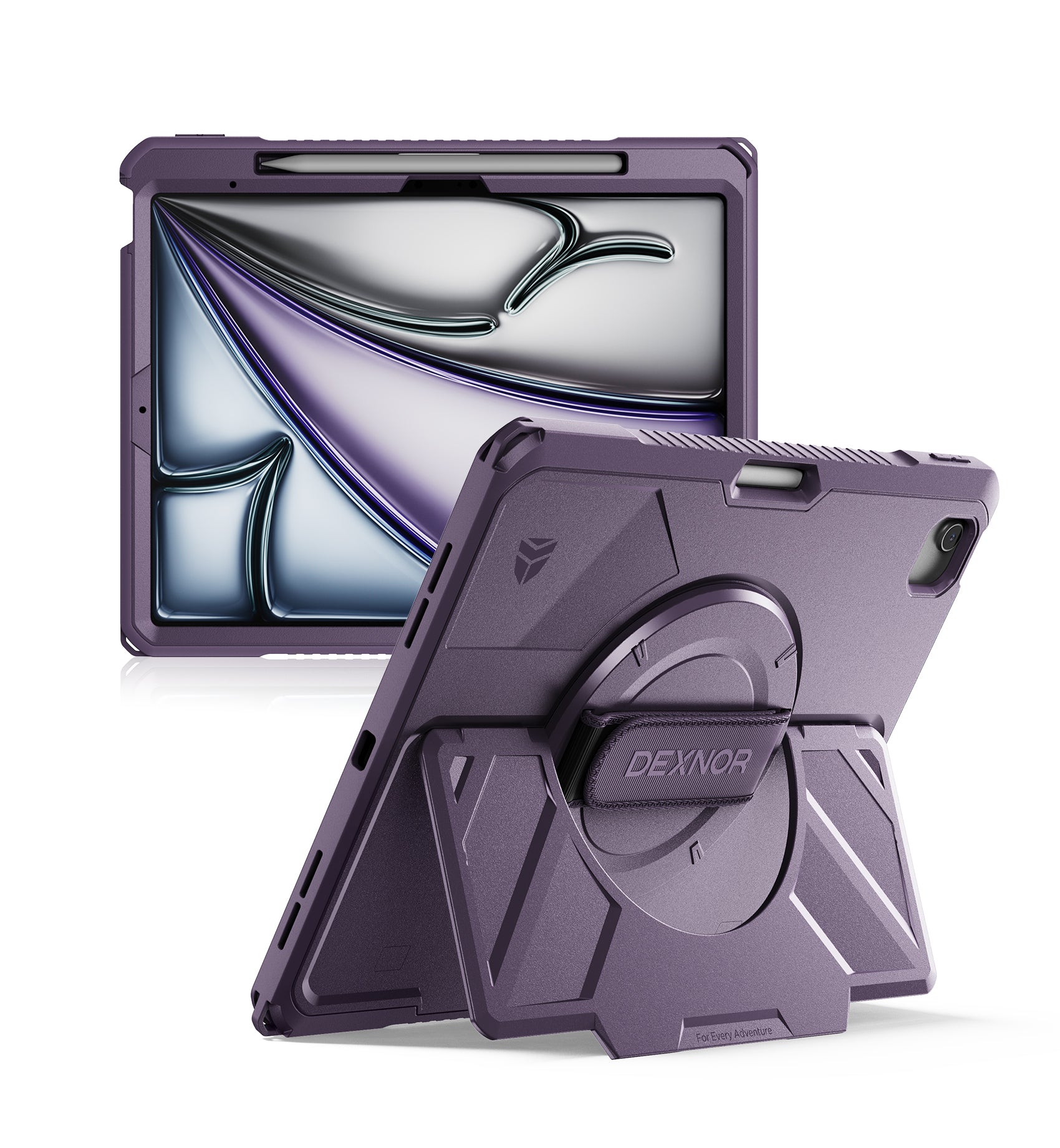 Dexnor Case for iPad Air 13 inch M4 2026 Rugged Protective Case with 360° Rotating Hand Strap Steady Stand Screen Protector Pencil Holder Shockproof Full-Body Bumper Cover