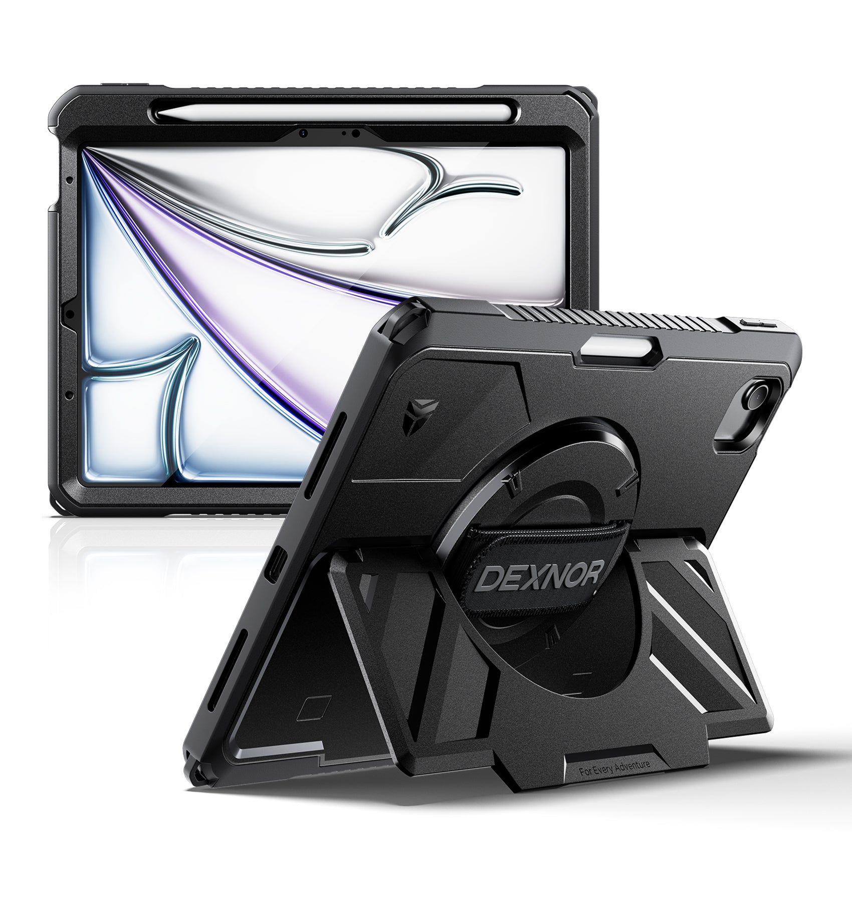 Dexnor Case for iPad Air 4th Generation 10.9 inch Rugged Case with 360° Rotating Hand Strap Stand Screen Protector Pencil Holder Shockproof Full-Body Cover