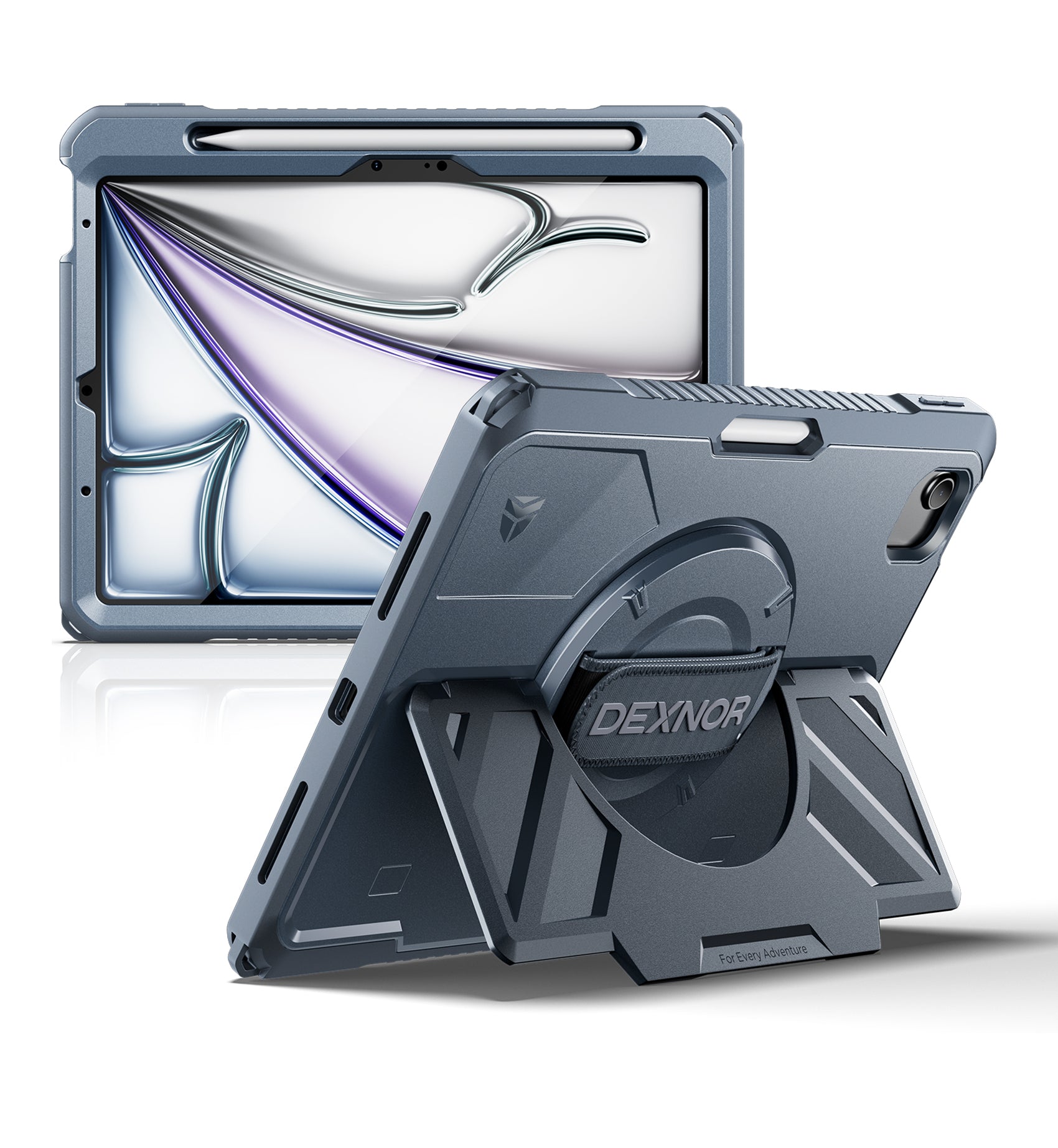 Dexnor Case for iPad Air 11 inch M4 2026 Rugged Case with 360° Rotating Hand Strap Stand Screen Protector Pencil Holder Shockproof Full-Body Cover