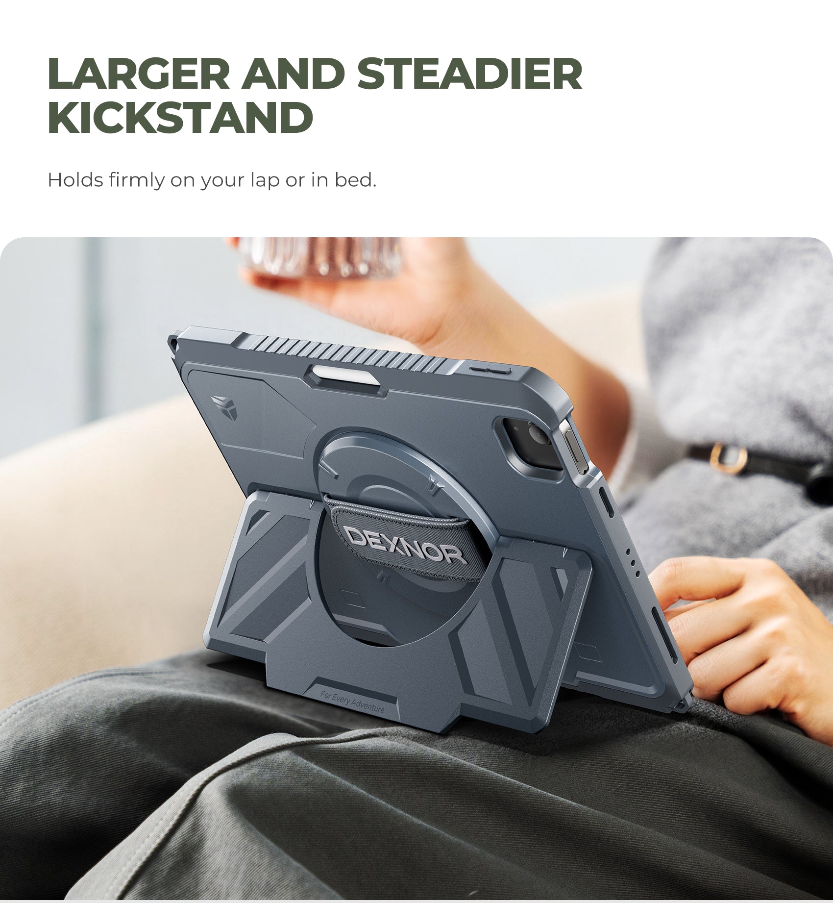 Dexnor Case for iPad Air 11 inch M4 2026 Rugged Case with 360° Rotating Hand Strap Stand Screen Protector Pencil Holder Shockproof Full-Body Cover