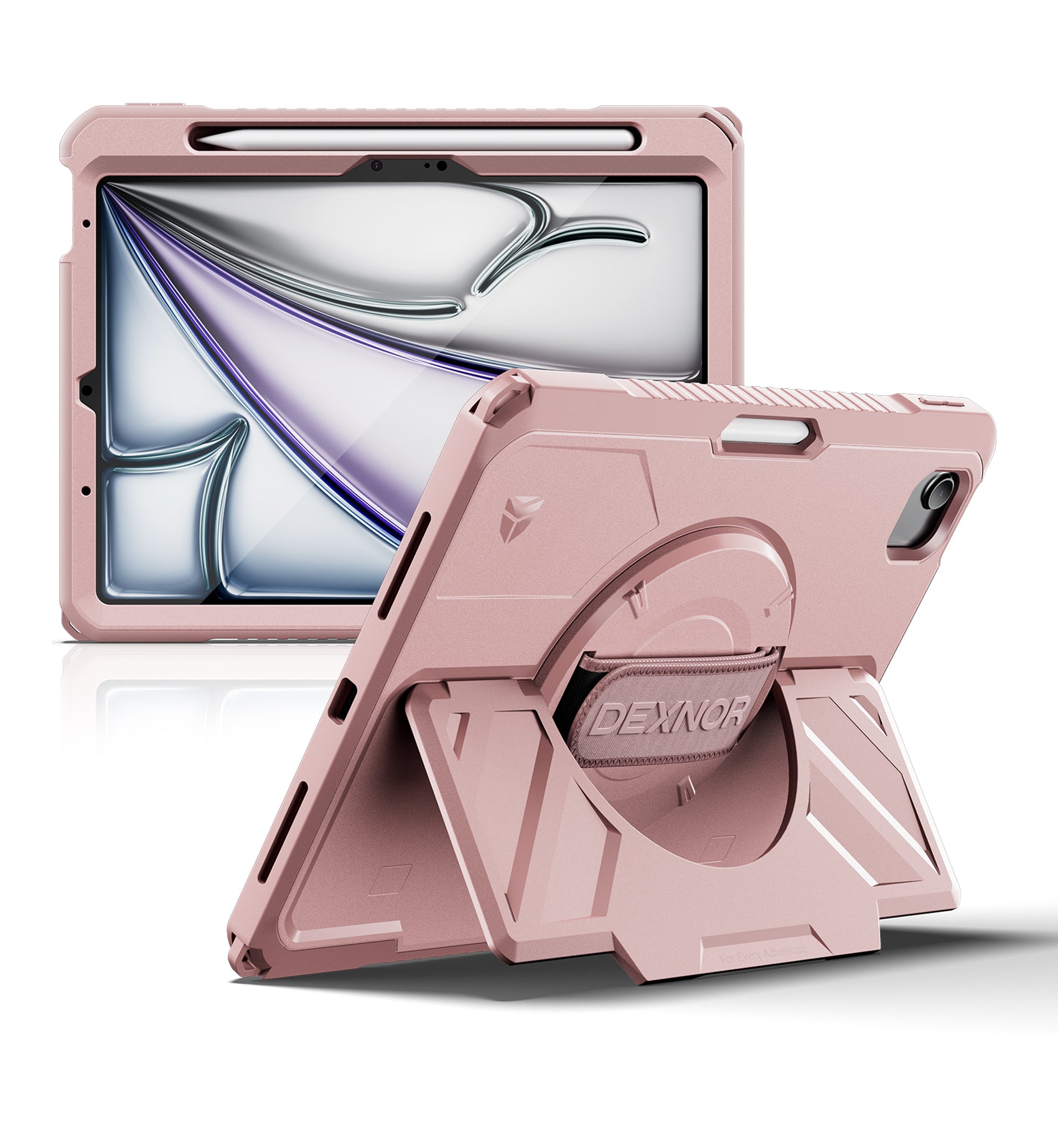 Dexnor Case for iPad Air 11 inch M4 2026 Rugged Case with 360° Rotating Hand Strap Stand Screen Protector Pencil Holder Shockproof Full-Body Cover