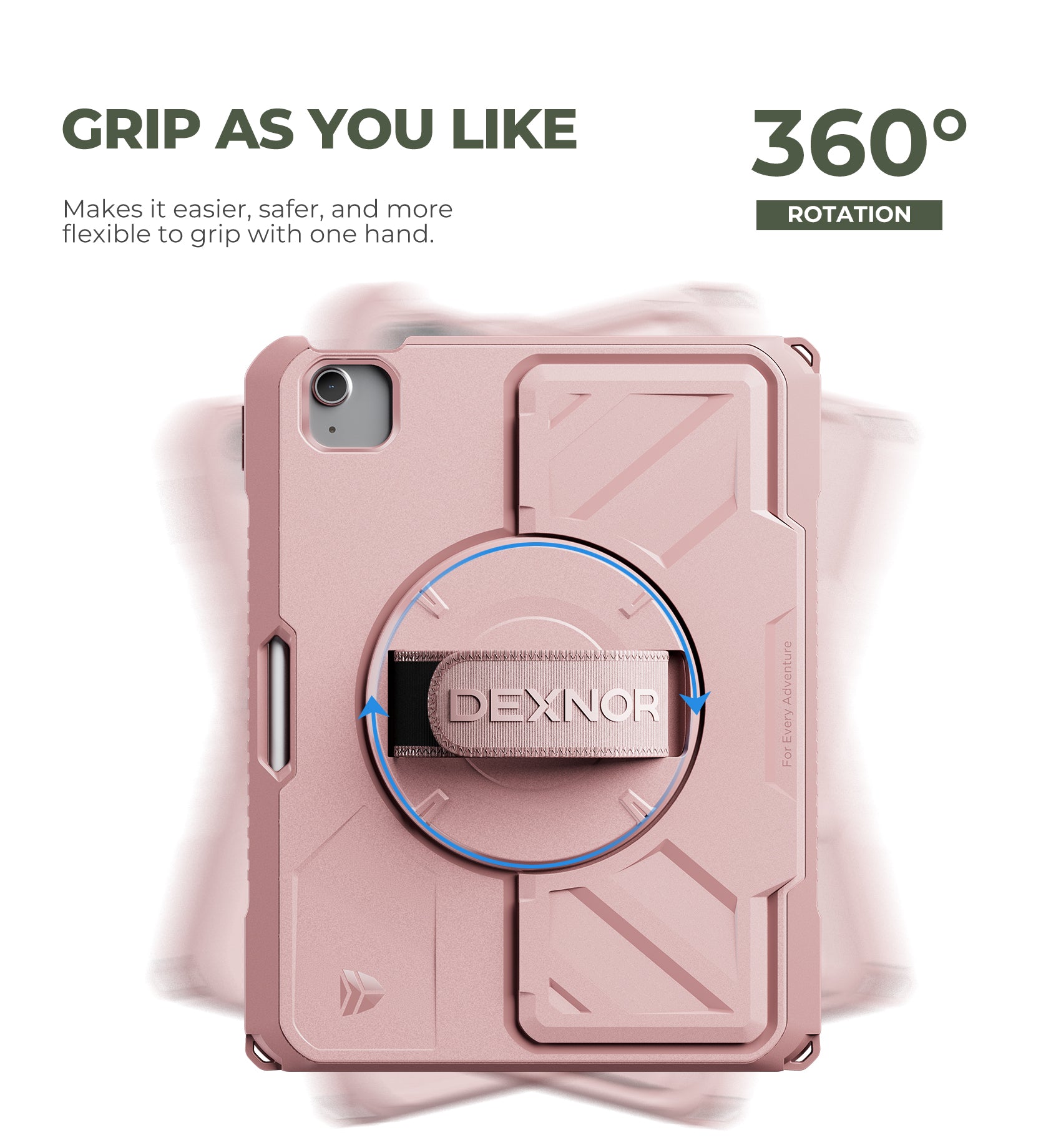 Dexnor Case for iPad Air 11 inch M4 2026 Rugged Case with 360° Rotating Hand Strap Stand Screen Protector Pencil Holder Shockproof Full-Body Cover