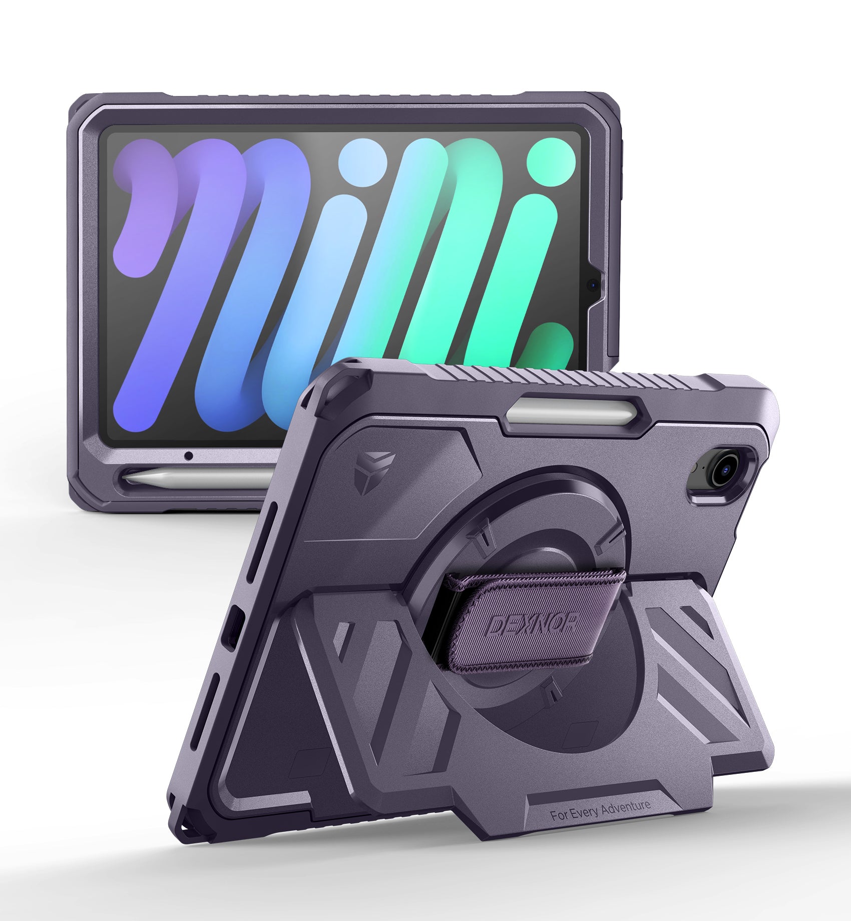 Dexnor Case for iPad mini 7th generation A17 Pro 2024 8.3 inch Rugged Protective with 360° Rotating Hand Strap Large Stand Screen Protector Pencil Holder Shockproof Full Body Cover
