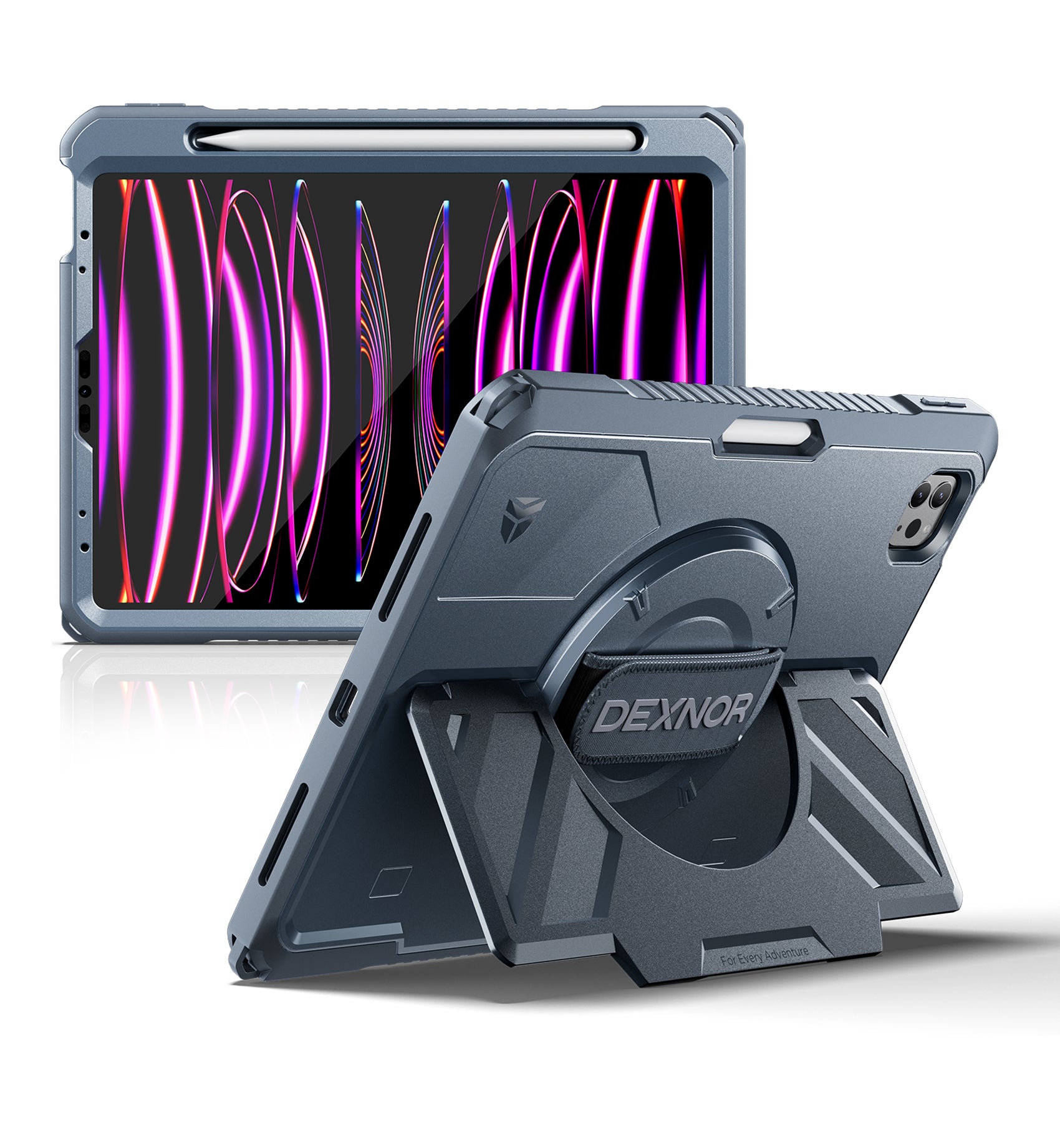 Dexnor Case for iPad Pro 11 inch 2nd Gen 2020 Rugged Protective with 360° Rotating Hand Strap Stand Screen Protector Pencil Holder Shockproof Bumper Cover
