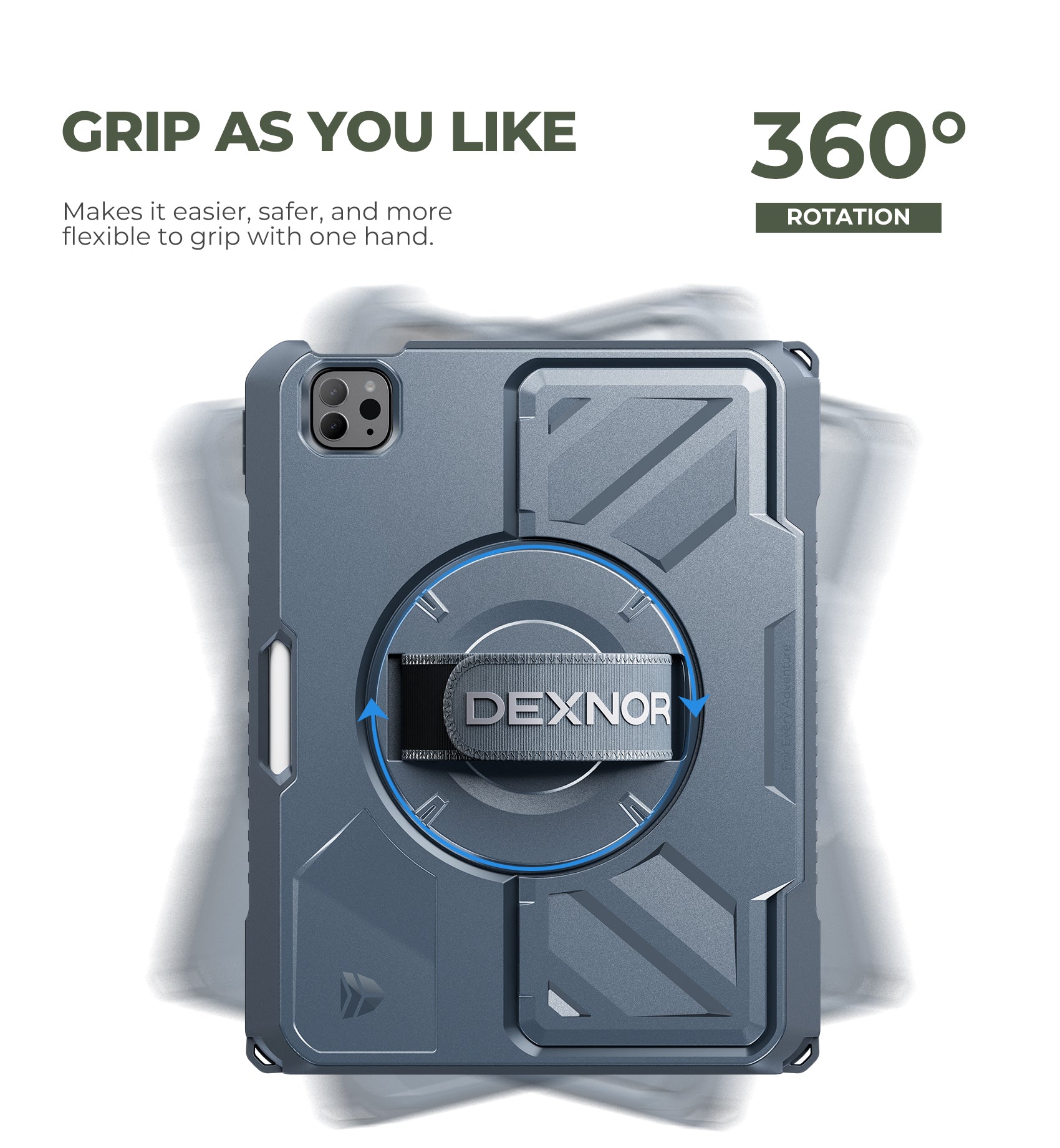 Dexnor Case for iPad Pro 11 inch 2nd Gen 2020 Rugged Protective with 360° Rotating Hand Strap Stand Screen Protector Pencil Holder Shockproof Bumper Cover