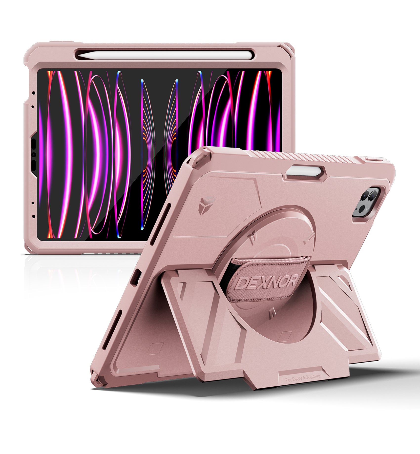 Dexnor Case for iPad Pro 11 inch 3rd Gen 2021 Rugged Protective with 360° Rotating Hand Strap Stand Screen Protector Pencil Holder Shockproof Bumper Cover
