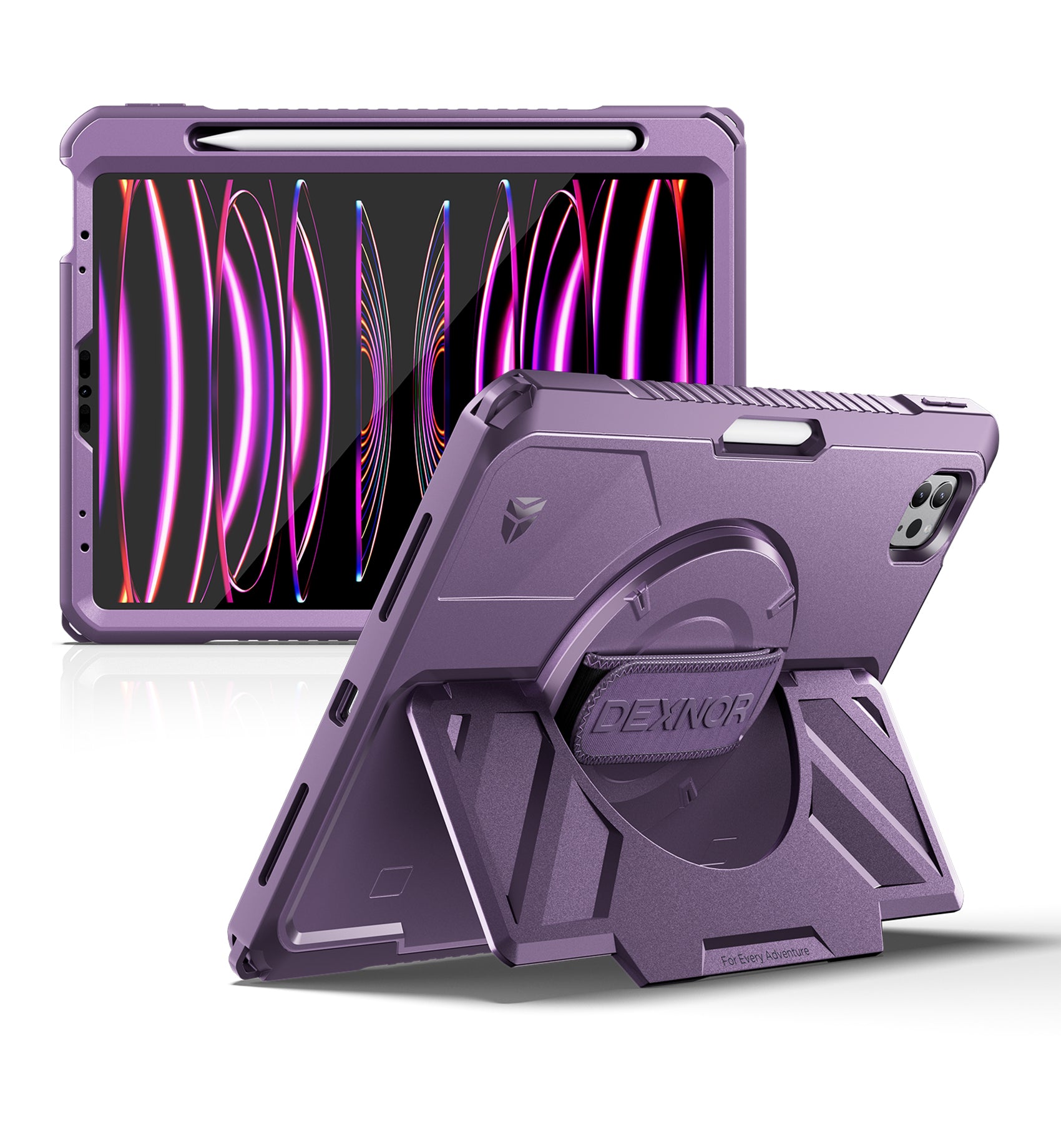 Dexnor Case for iPad Pro 11 inch 4th Gen 2022 Rugged Protective with 360° Rotating Hand Strap Stand Screen Protector Pencil Holder Shockproof Bumper Cover