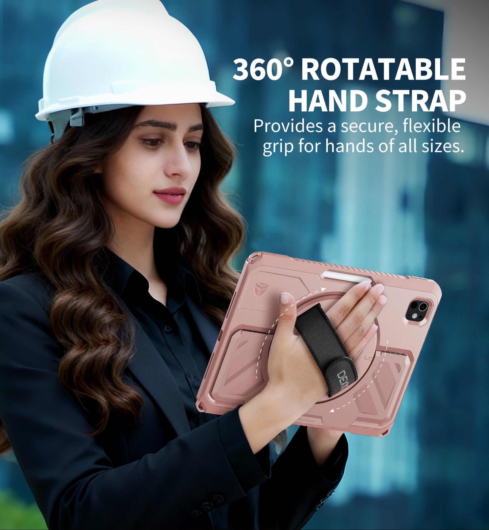 Dexnor Tablet Case for iPad Pro 11 inch M5 2025/M4 2024, Rugged with 360° Rotating Hand Strap Screen Protector Pencil Holder Shockproof Full-Body Cover