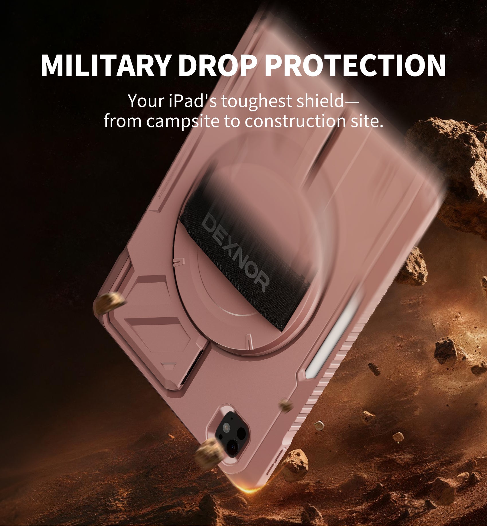 Dexnor Tablet Case for iPad Pro 11 inch M5 2025/M4 2024, Rugged with 360° Rotating Hand Strap Screen Protector Pencil Holder Shockproof Full-Body Cover