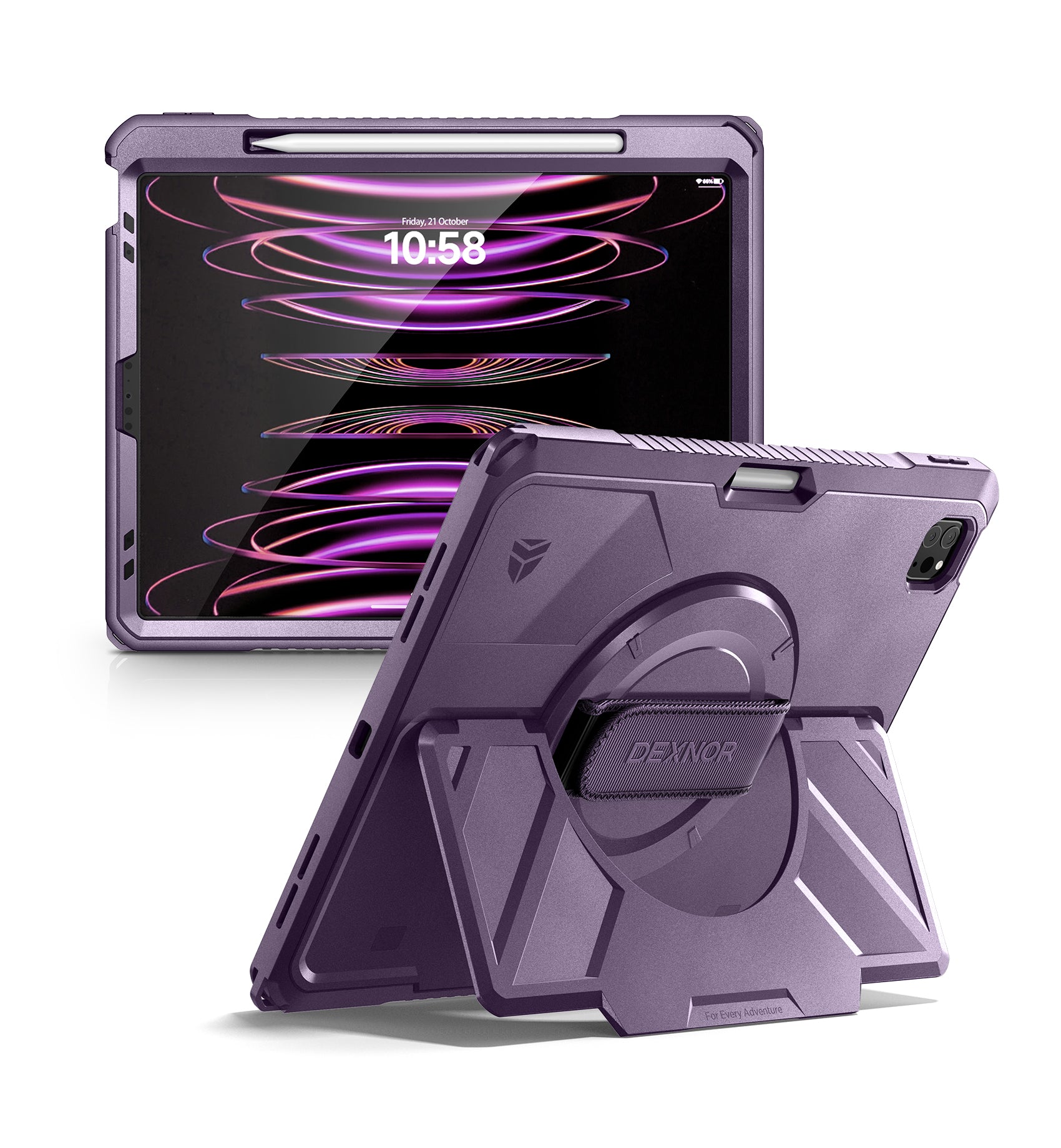 Dexnor Case for iPad Pro 12.9 inch 3rd Gen 2018 Rugged Protective with 360° Rotating Hand Strap Stand Screen Protector Pencil Holder Shockproof Cover