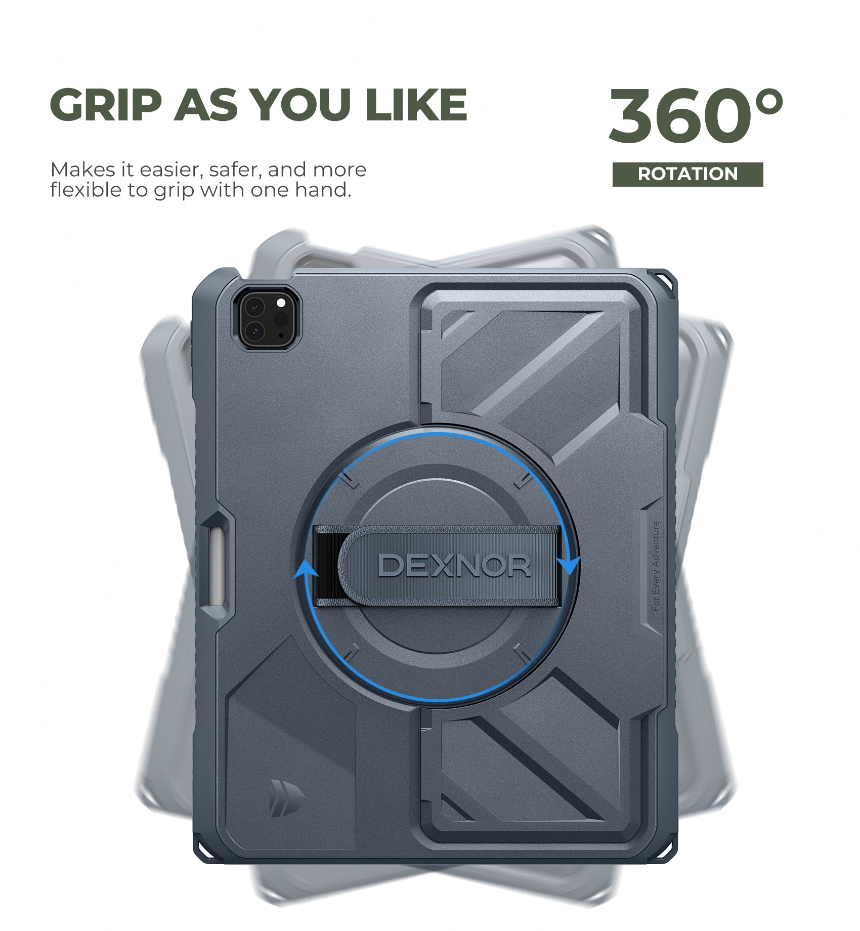 Dexnor Case for iPad Pro 12.9 inch 5th Gen 2021 Rugged Protective with 360° Rotating Hand Strap Stand Screen Protector Pencil Holder Shockproof Cover