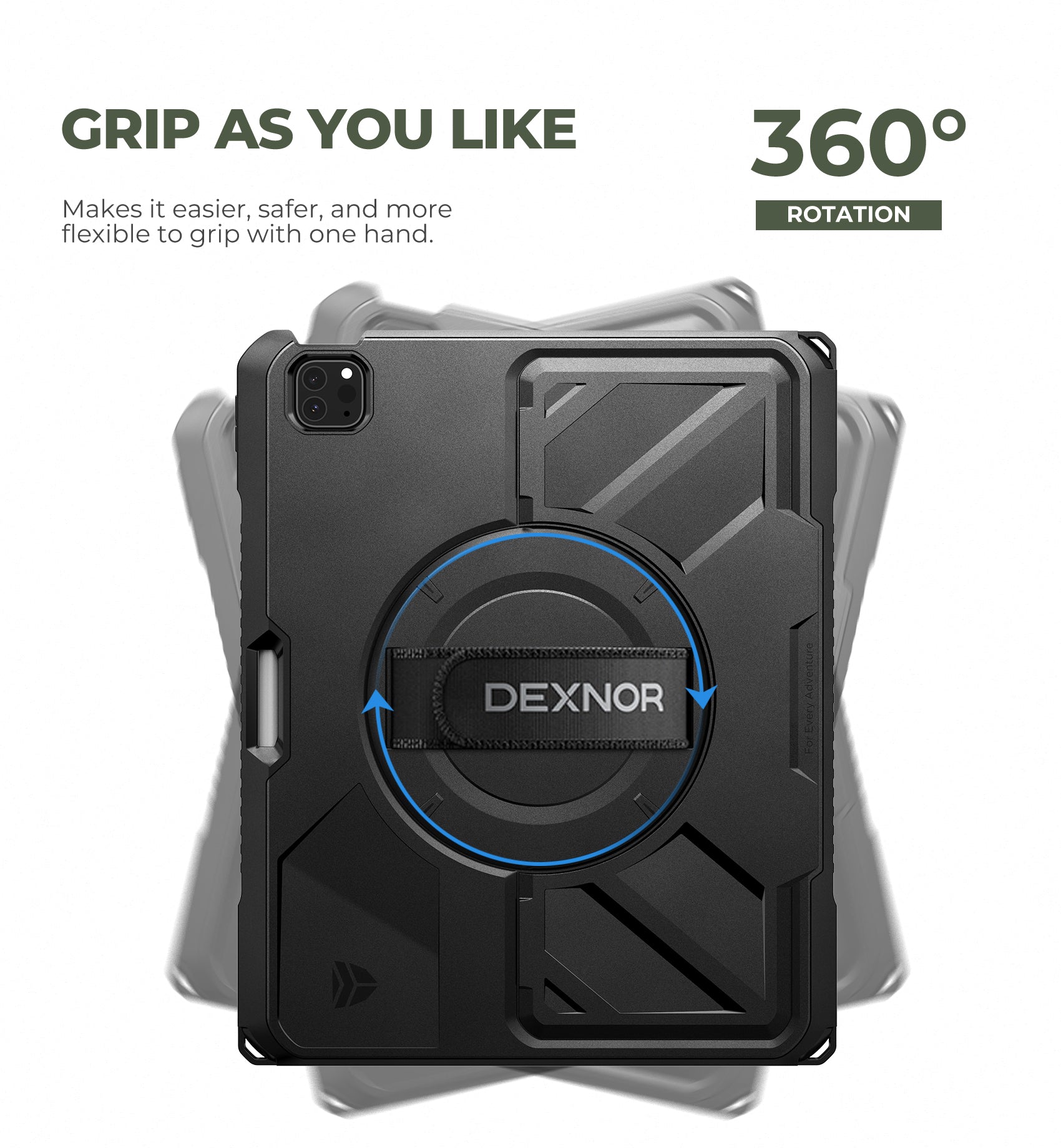 Dexnor Case for iPad Pro 12.9 inch 6th Gen 2022 Rugged Protective with 360° Rotating Hand Strap Stand Screen Protector Pencil Holder Shockproof Cover