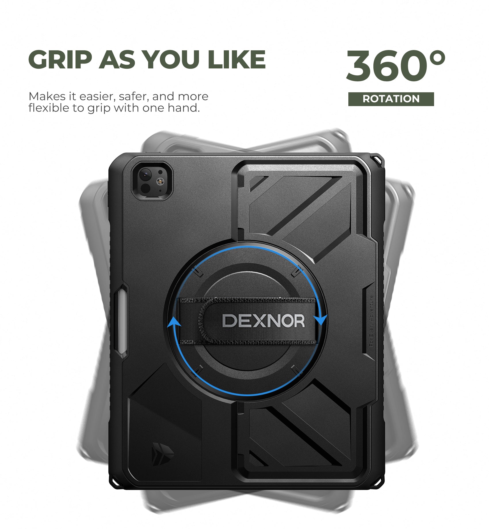 Dexnor Case for iPad Pro 13 inch M4 2024 Rugged Protective with 360° Rotating Hand Strap Large Steady Stand Screen Protector Pencil Holder Shockproof Full-Body Bumper Cover