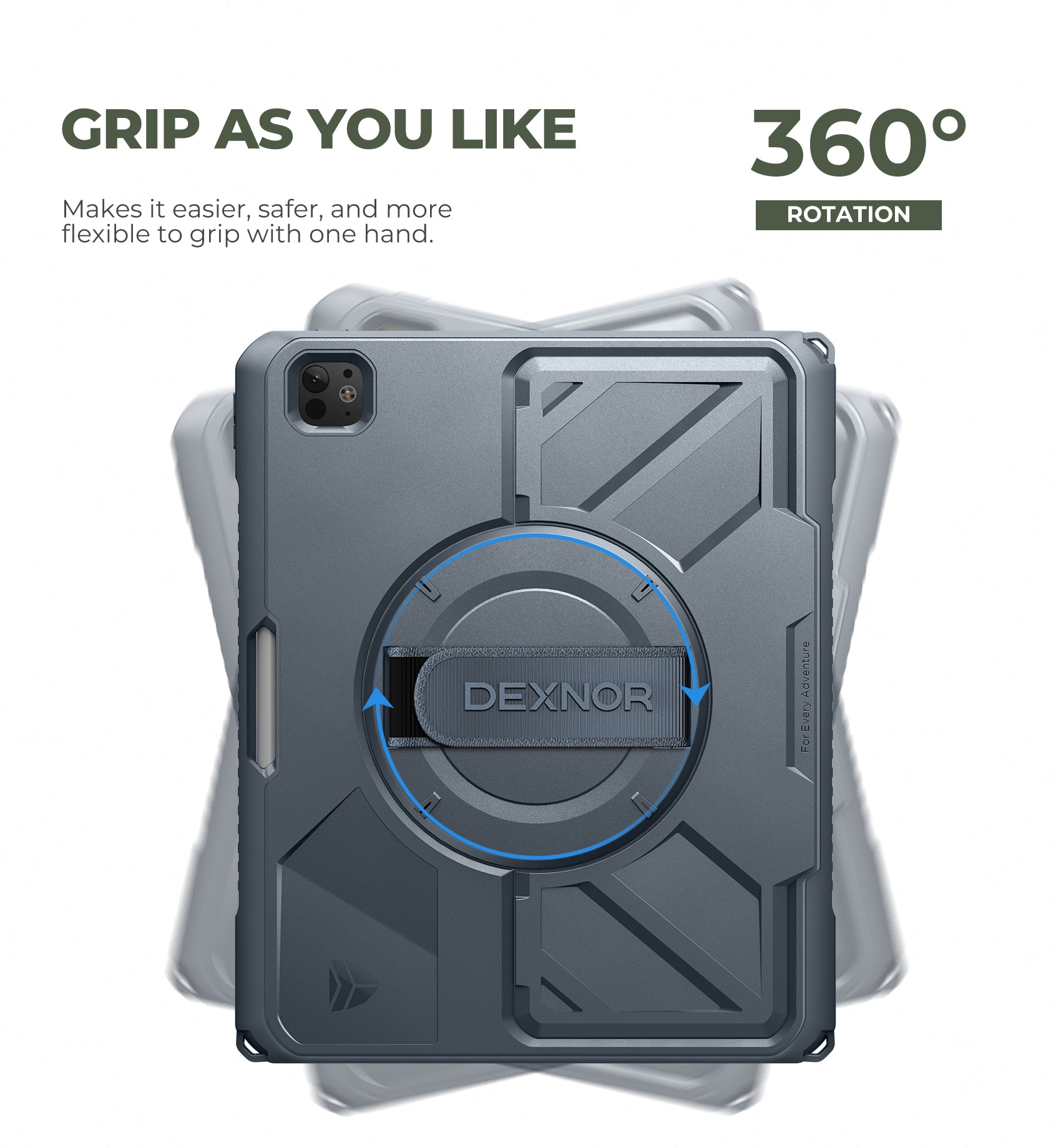 Dexnor Case for iPad Pro 13 inch M4 2024 Rugged Protective with 360° Rotating Hand Strap Large Steady Stand Screen Protector Pencil Holder Shockproof Full-Body Bumper Cover