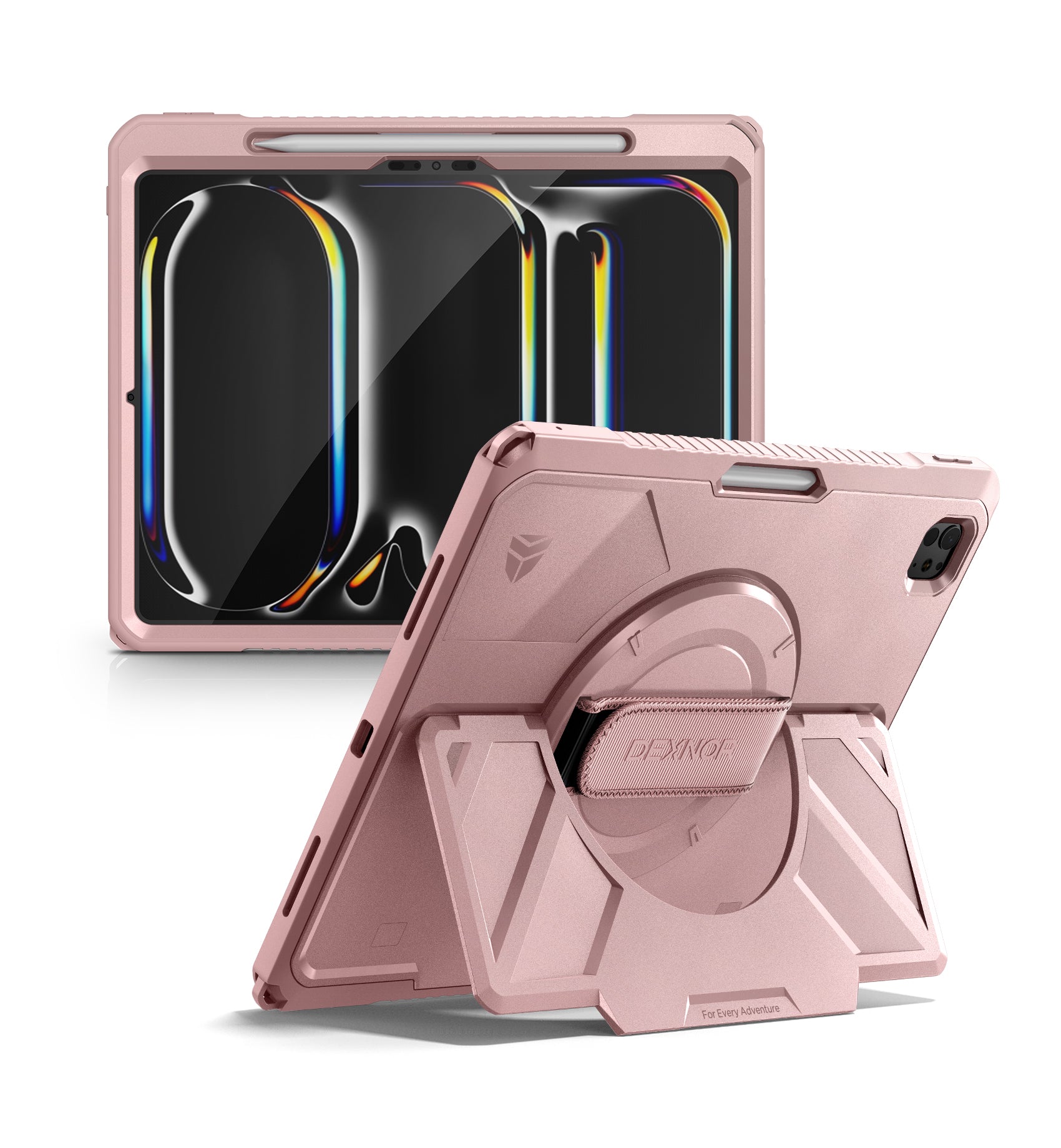 Dexnor Case for iPad Pro 13 inch M4 2024 Rugged Protective with 360° Rotating Hand Strap Large Steady Stand Screen Protector Pencil Holder Shockproof Full-Body Bumper Cover