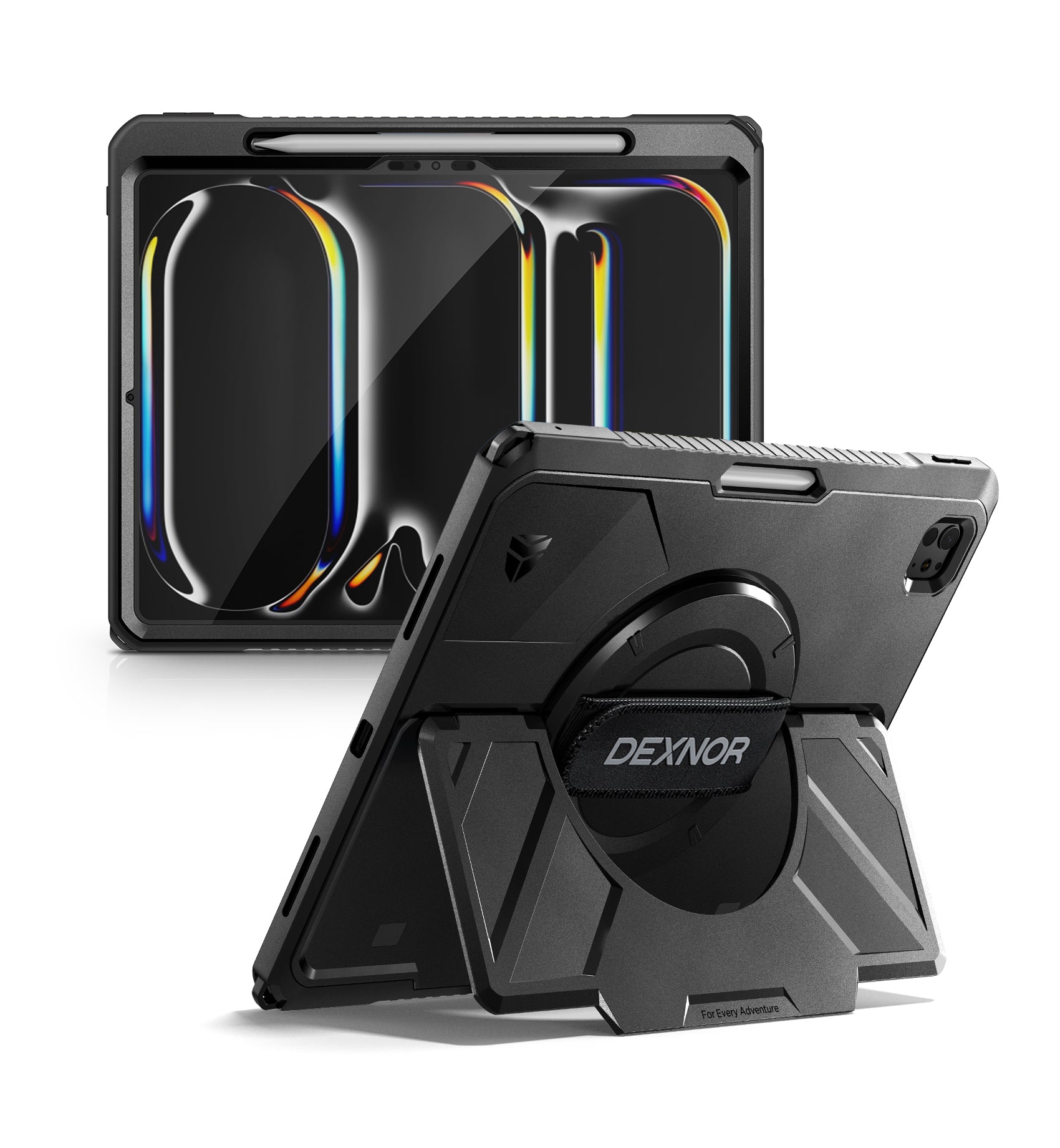 Dexnor Case for iPad Pro 13 inch M5 2025 Rugged Protective Case with 360° Rotating Hand Strap Large Steady Stand Screen Protector Pencil Holder Shockproof Full-Body Bumper Cover