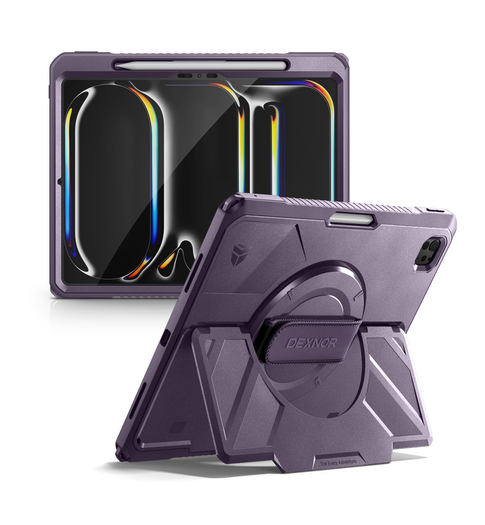 Dexnor Case for iPad Pro 13 inch M5 2025 Rugged Protective Case with 360° Rotating Hand Strap Large Steady Stand Screen Protector Pencil Holder Shockproof Full-Body Bumper Cover