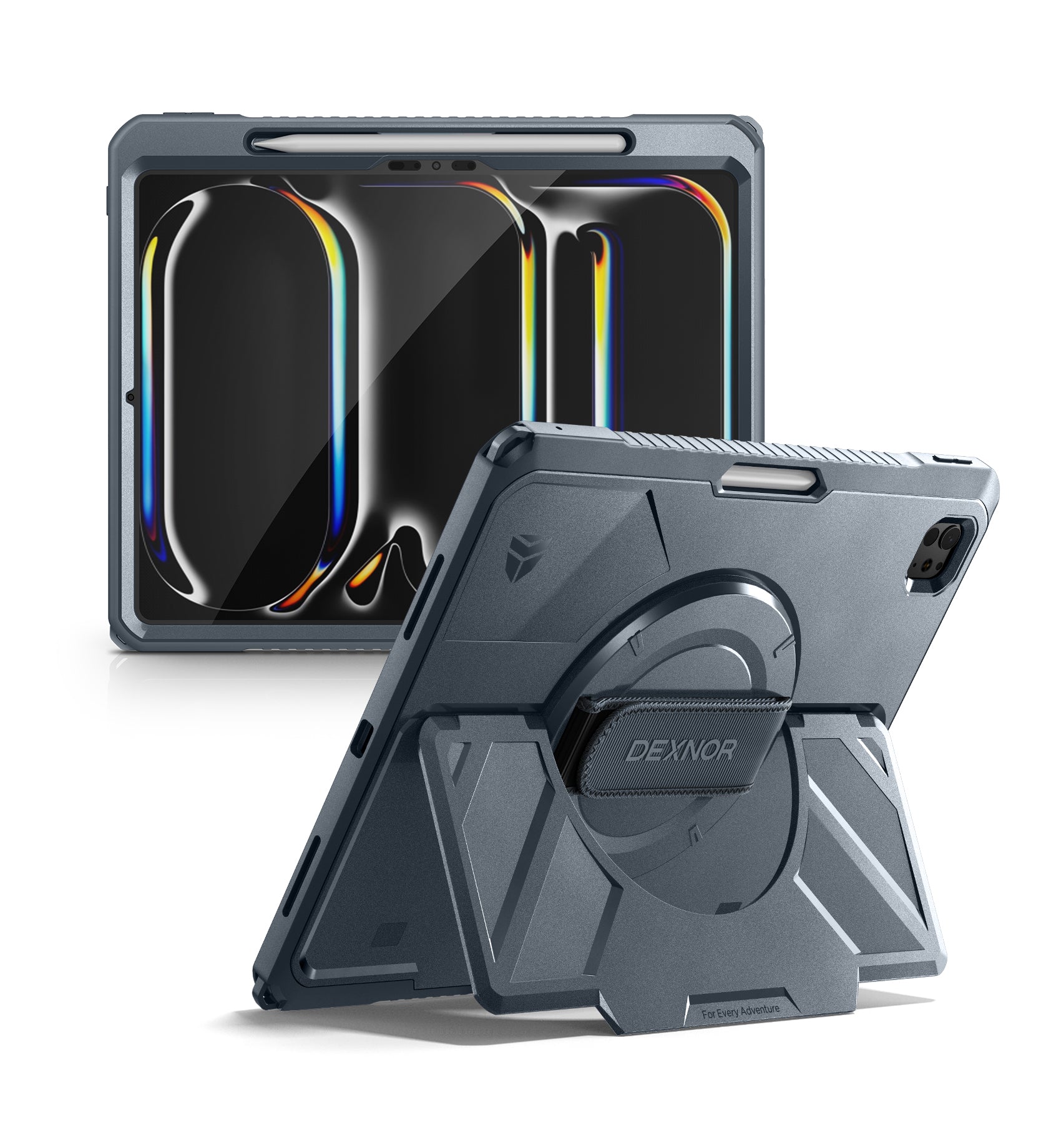 Dexnor Case for iPad Pro 13 inch M5 2025 Rugged Protective Case with 360° Rotating Hand Strap Large Steady Stand Screen Protector Pencil Holder Shockproof Full-Body Bumper Cover