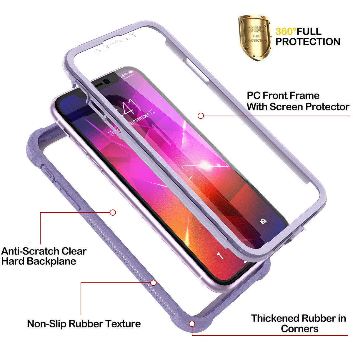 Dexnor Case for iPhone 11 with Screen Protector Clear Rugged 360 Full Body Protective Shockproof Hard Back Defender Dual Layer Heavy Duty Bumper Cover
