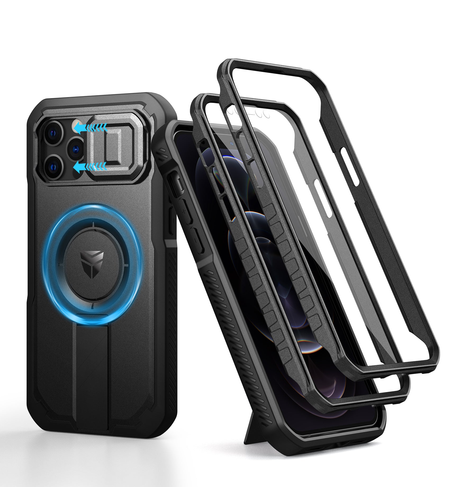 Dexnor Case for iPhone 12 with Slide Camera Cover Adjustable Kickstand Built in Screen Protector Magsafe Rugged Shockproof Bumper Heavy Duty Protective Cover