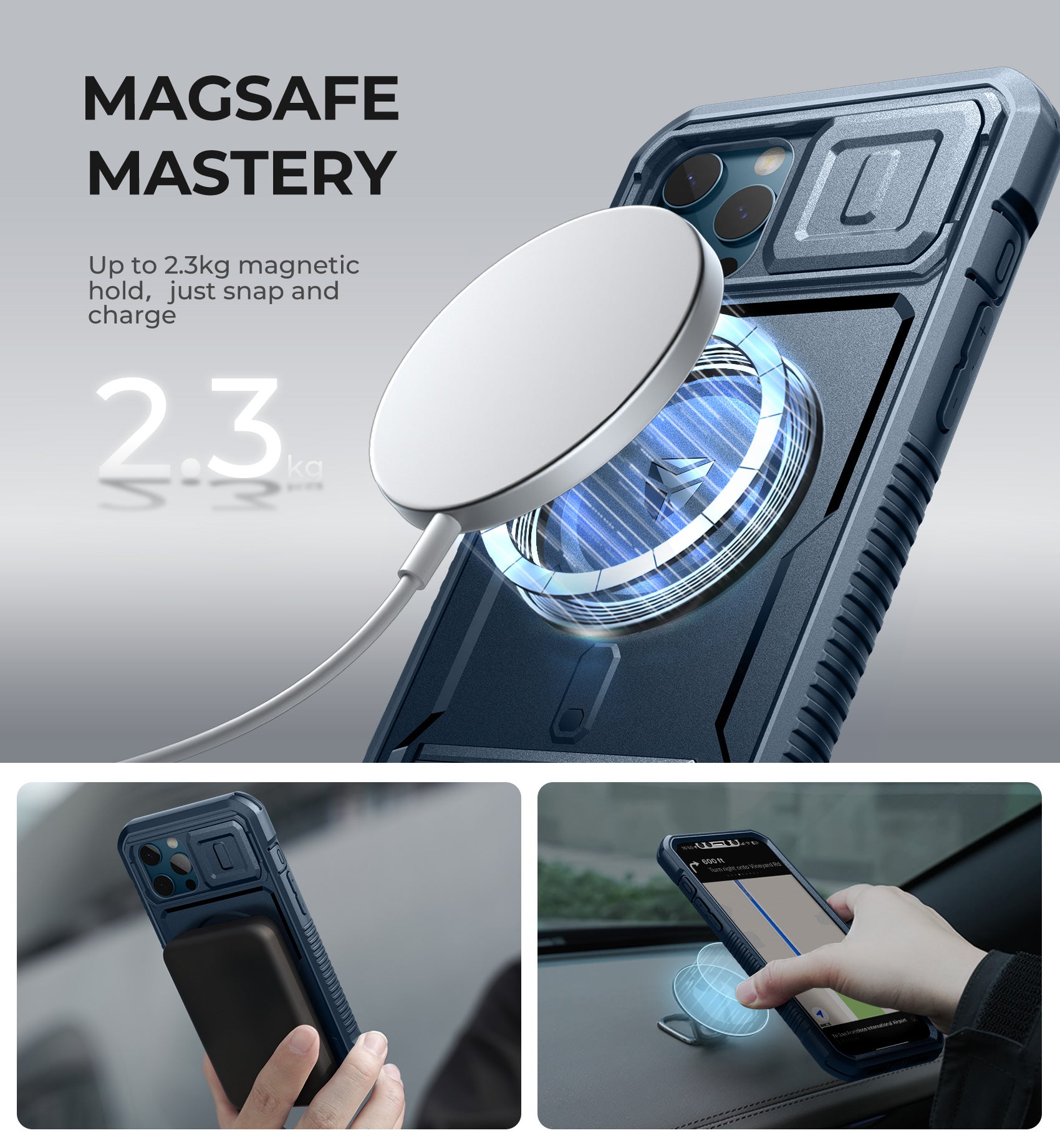 Dexnor Case for iPhone 12 Pro Max with Camera Cover Compatible with MagSafe Built-in Screen Protector Heavy-Duty Shockproof Full-Body Rugged Protective Magnetic Cover with Kickstand