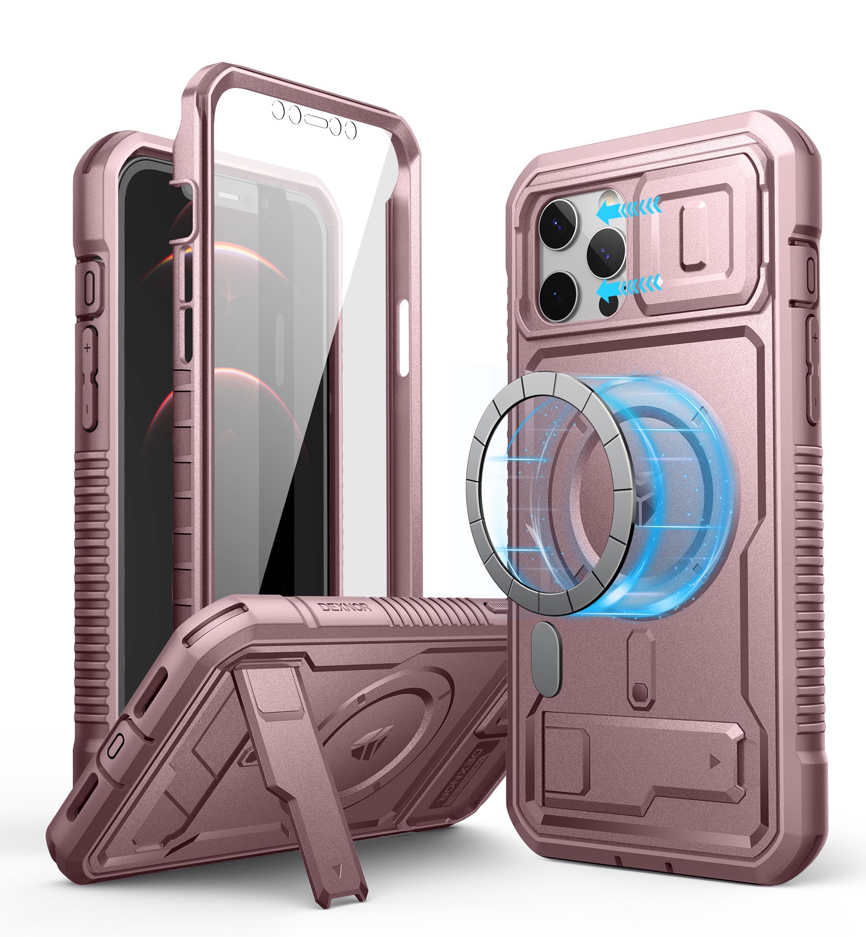 Dexnor Case for iPhone 12 Pro Max with Camera Cover Compatible with MagSafe Built-in Screen Protector Heavy-Duty Shockproof Full-Body Rugged Protective Magnetic Cover with Kickstand