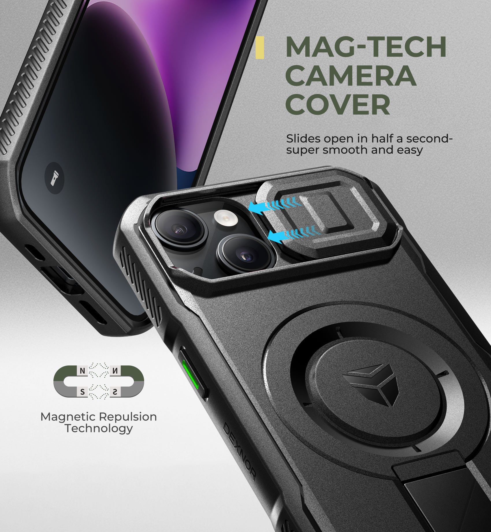 Dexnor Case for iPhone 13 with Slide Camera Cover Adjustable Kickstand Compatible with MagSafe Rugged Shockproof Bumper Heavy-Duty Magnetic Protective Cover