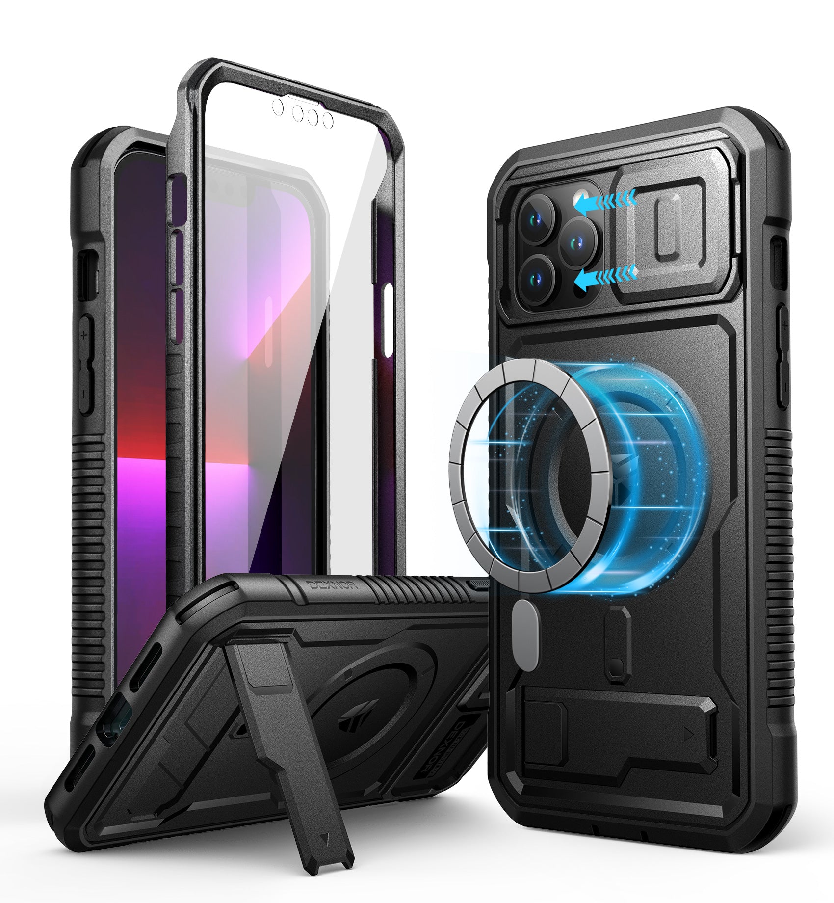 Dexnor Case for iPhone 13 Pro Max with Camera Cover Compatible with MagSafe Built-in Screen Protector Heavy-Duty Shockproof Full-Body Rugged Protective Magnetic Cover with Kickstand