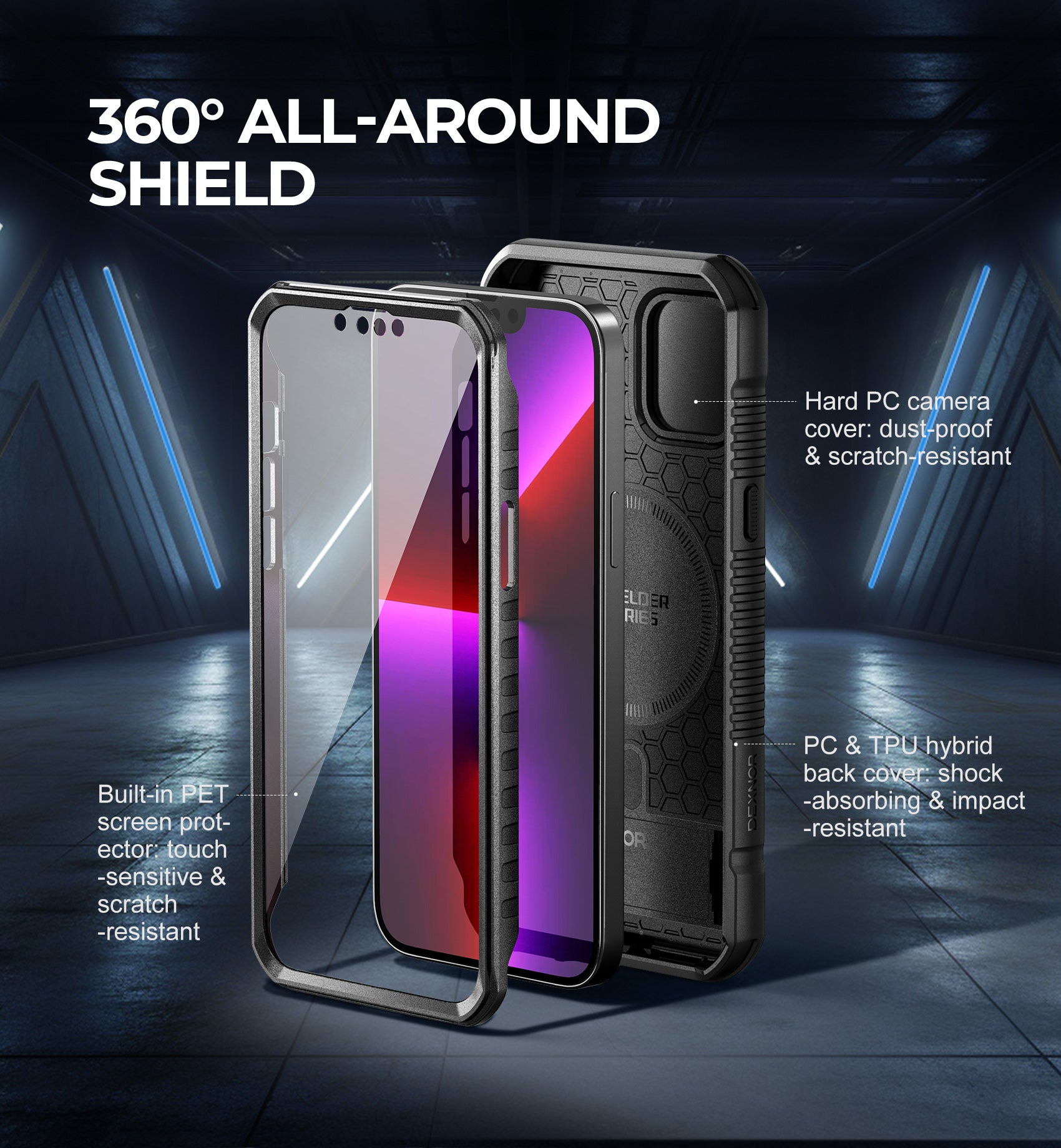 Dexnor Case for iPhone 13 Pro Max with Camera Cover Compatible with MagSafe Built-in Screen Protector Heavy-Duty Shockproof Full-Body Rugged Protective Magnetic Cover with Kickstand