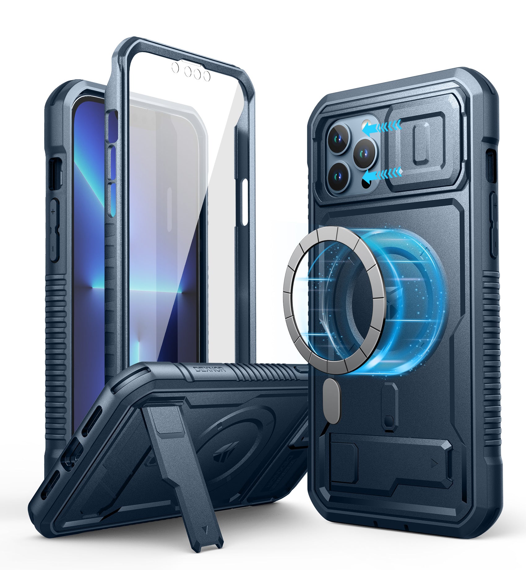 Dexnor Case for iPhone 13 Pro Max with Camera Cover Compatible with MagSafe Built-in Screen Protector Heavy-Duty Shockproof Full-Body Rugged Protective Magnetic Cover with Kickstand